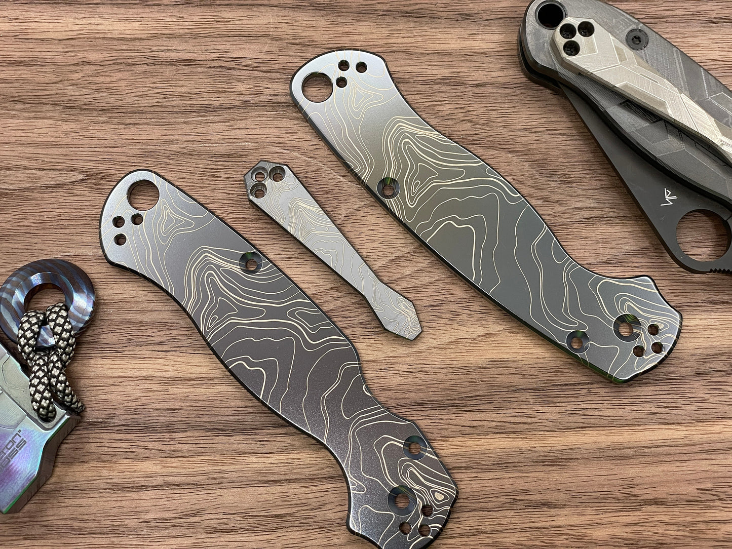 Black TOPO engraved Dmd Titanium CLIP for most Spyderco models