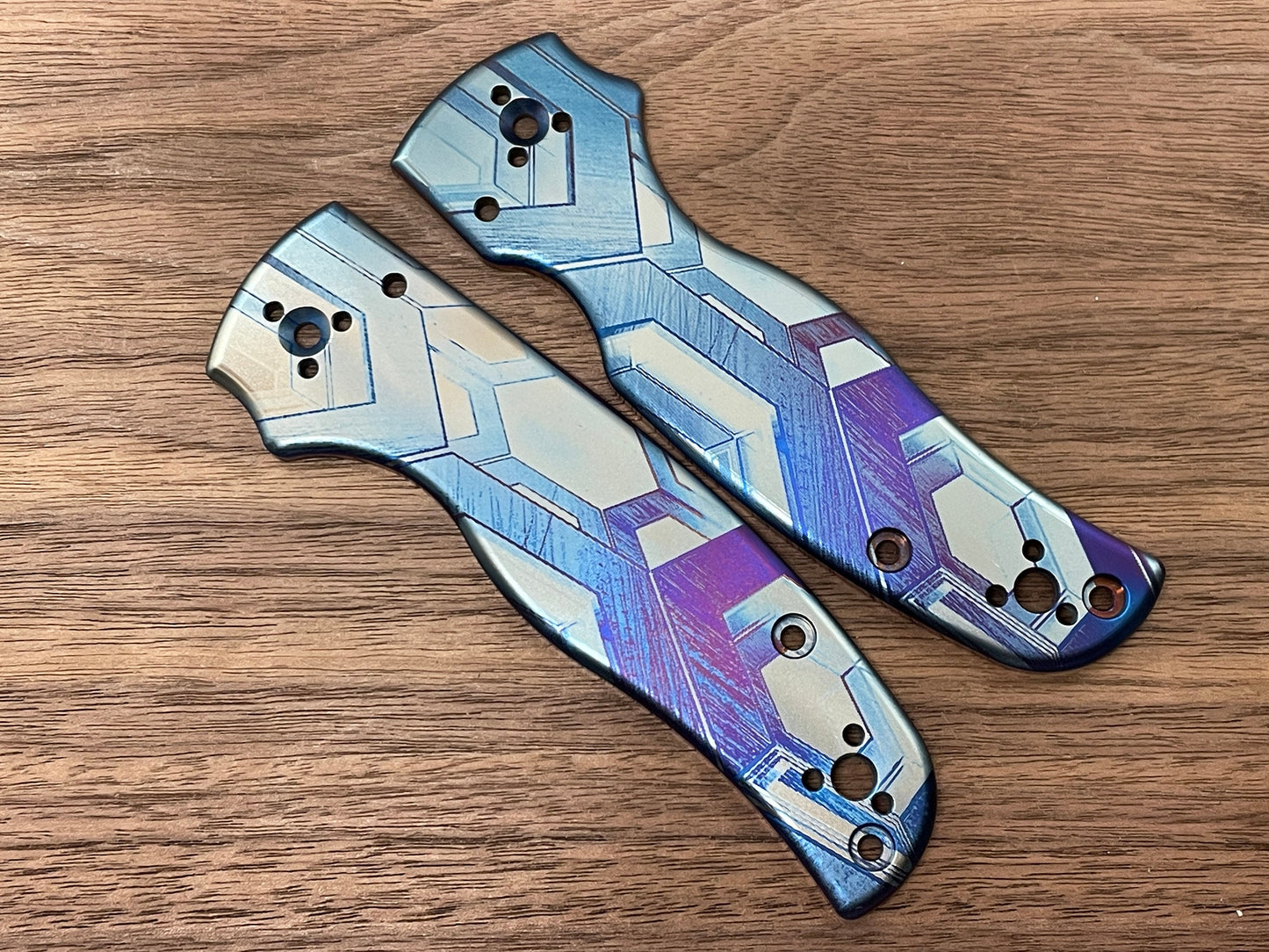 FALCON heat ano engraved Flamed Titanium Scales for SHAMAN Spyderco