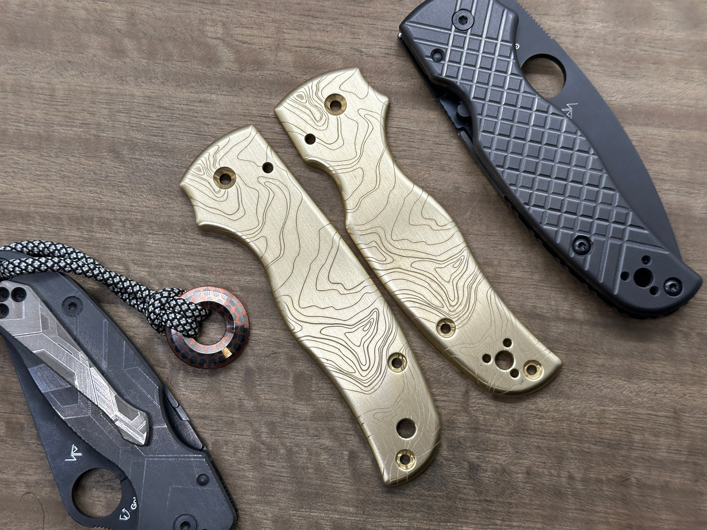 TOPO engraved Brass Scales for SHAMAN Spyderco