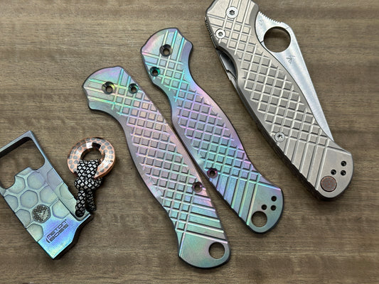 OIL Slick Tumbled FRAG milled Titanium scales for Spyderco Paramilitary 2 PM2