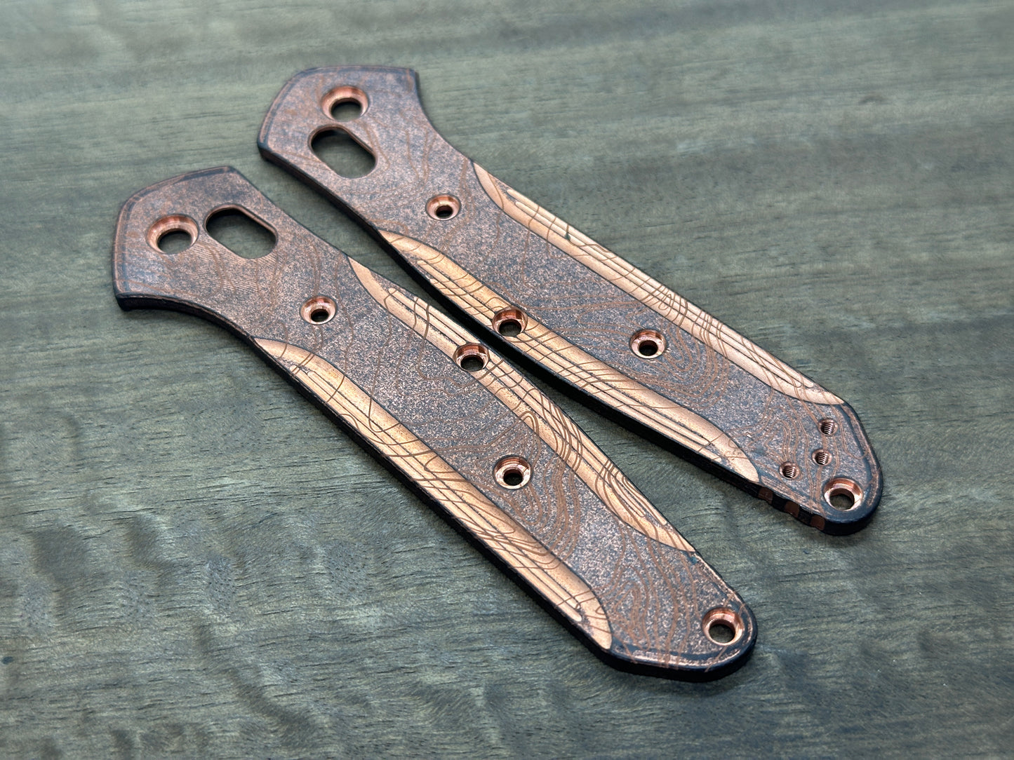 Battleworn TOPO engraved Copper Scales for Benchmade 940 Osborne