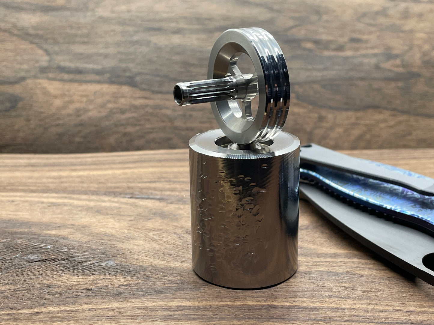Hammered Stainless Steel Mega Spin station for your EDC Spinning Tops & Spinning Coins Display them in style or as a Worry Coin MetonBoss