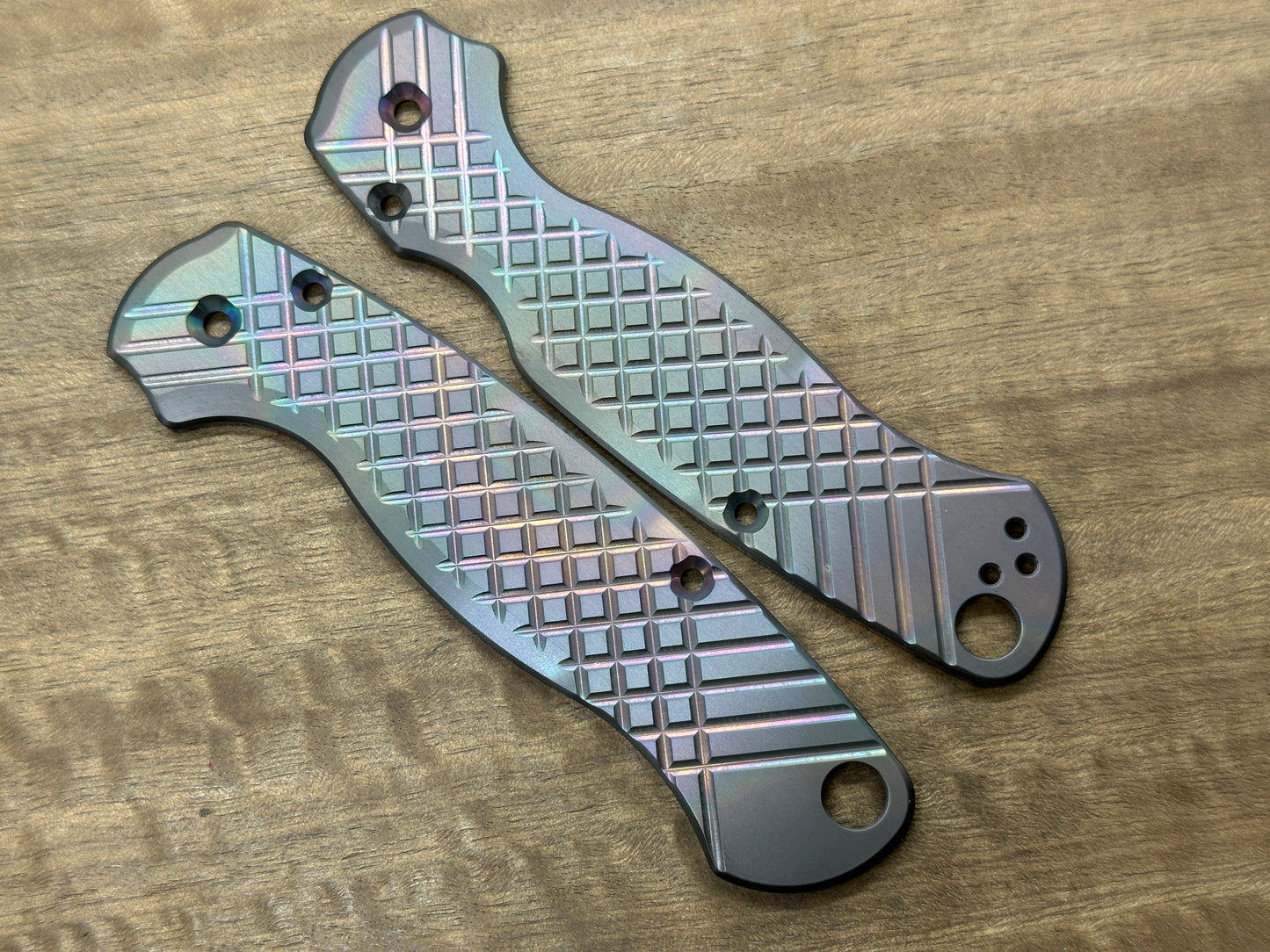 Oil Slick Brushed FRAG milled Zirconium scales for Spyderco Paramilitary 2 PM2