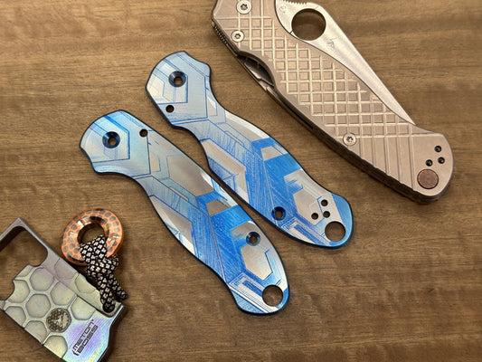 Blue FALCON heat ano Titanium scales for Spyderco Para 3