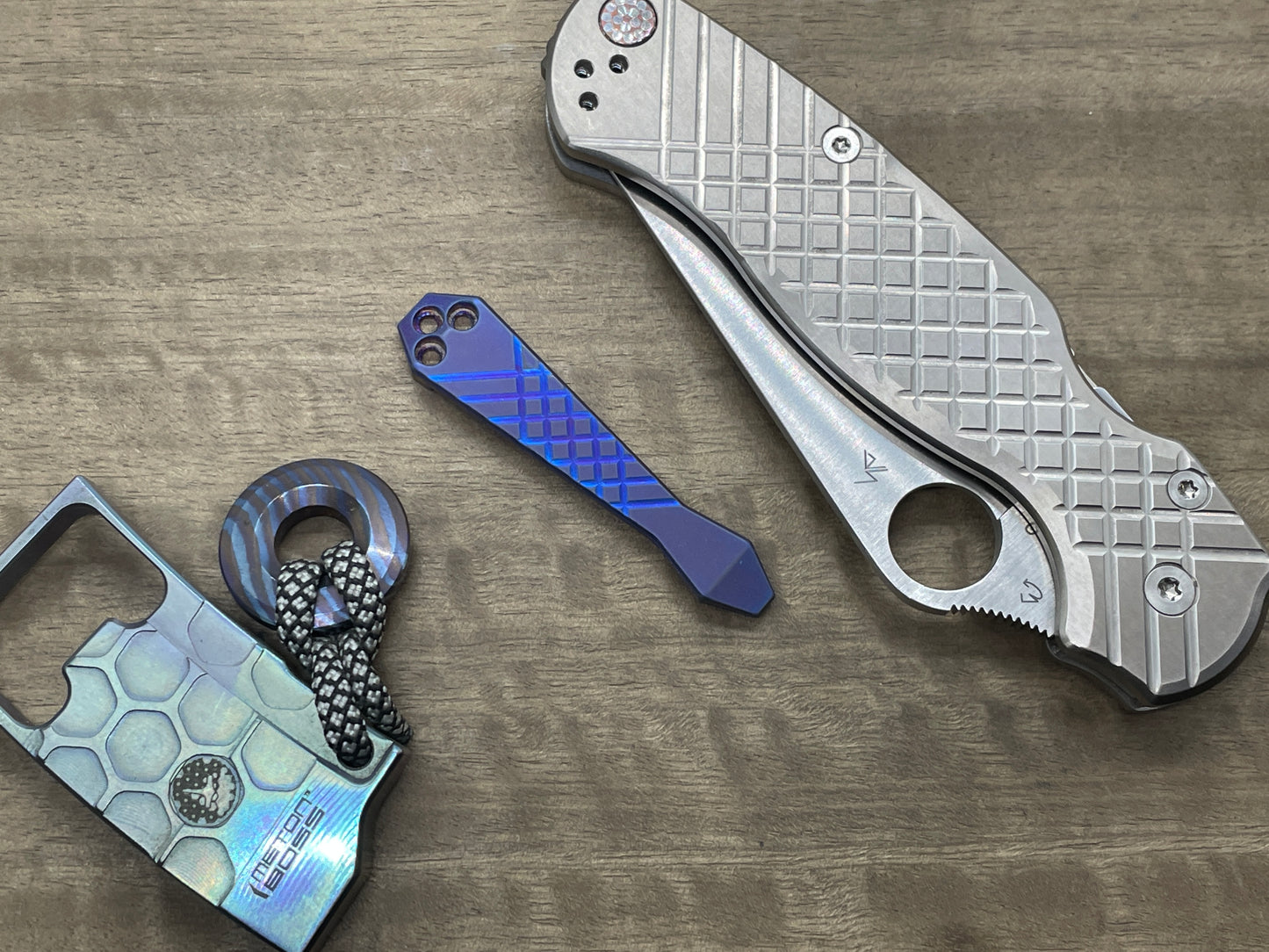 Tumbled Flamed FRAG Cnc milled Titanium CLIP for most Spyderco models