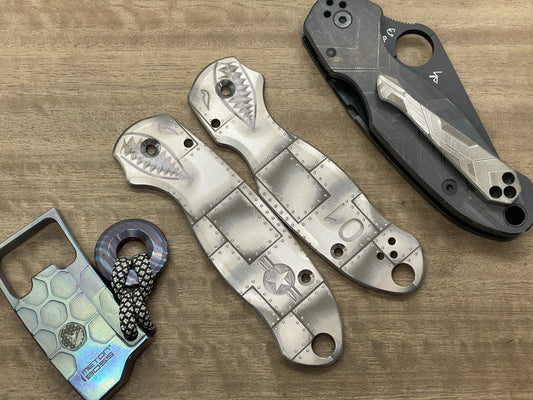 P40 Style Riveted engraved Titanium Scales for Spyderco Para 3