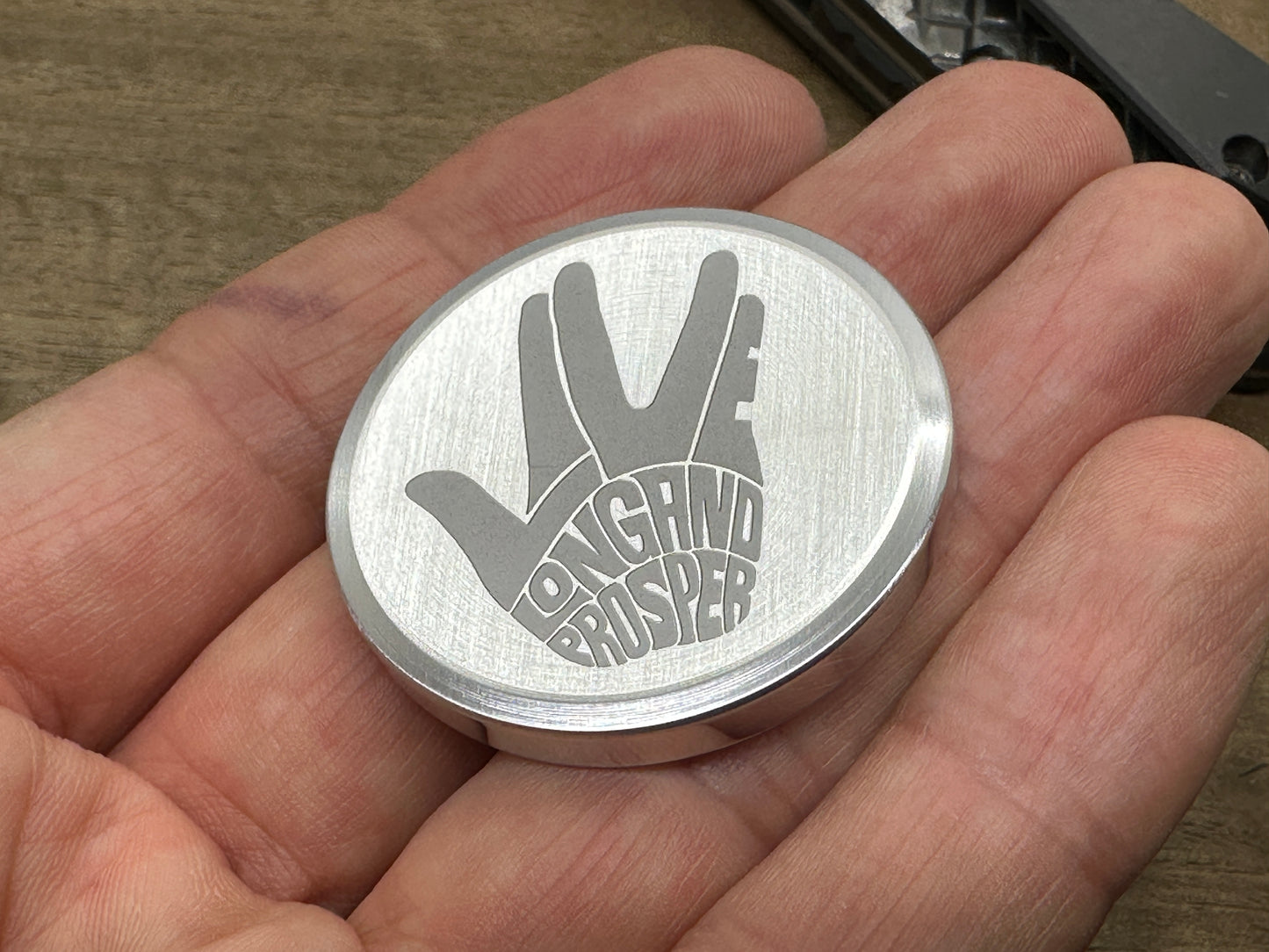 4 sizes LIVE LONG and PROSPER engraved Aerospace grade Aluminum Worry Coin