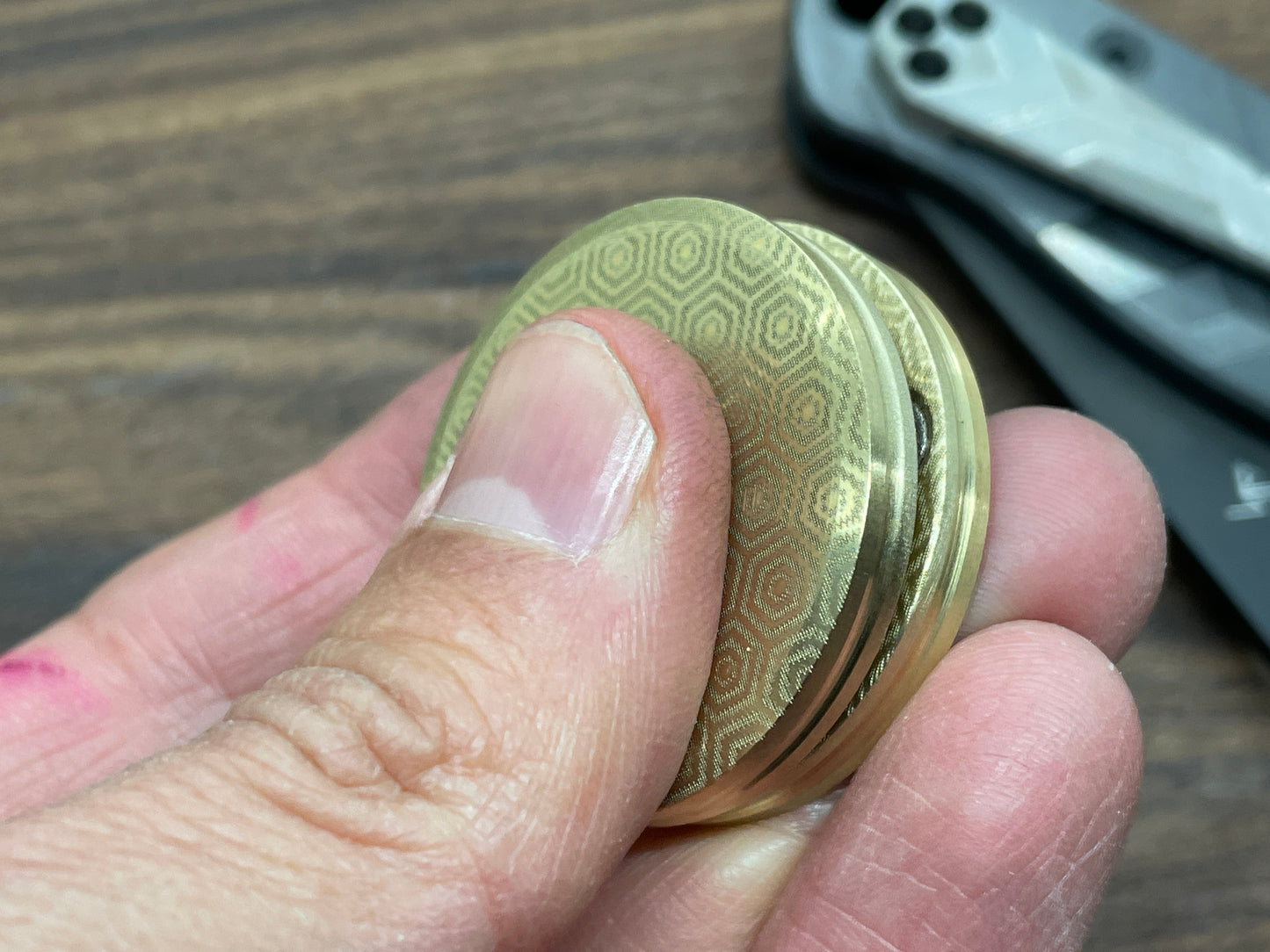 HONEYCOMB engraved HAPTIC Coins CLICKY Brass fidget