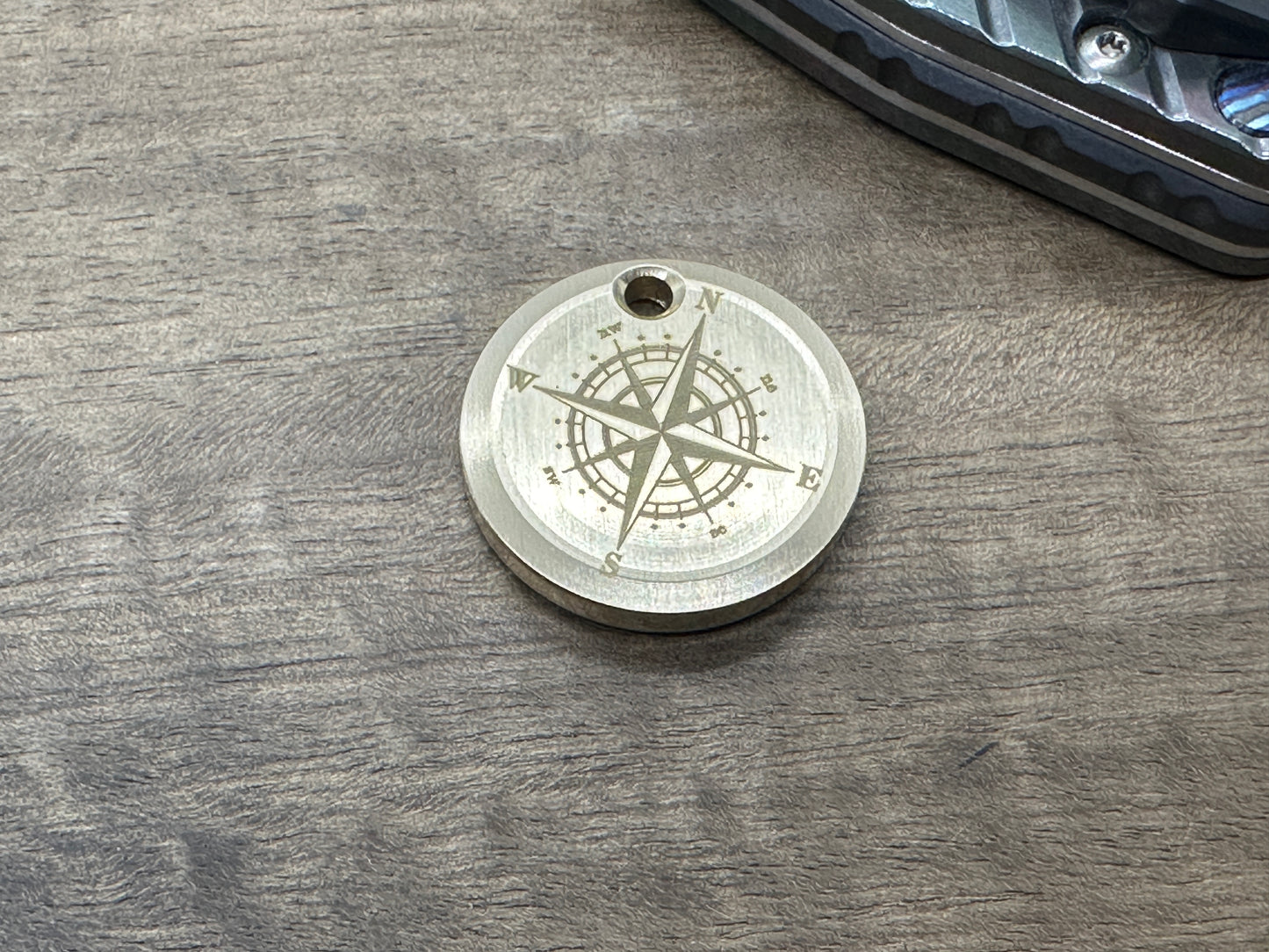 COMPASS engraved on both sides Brass PENDANT Keychain