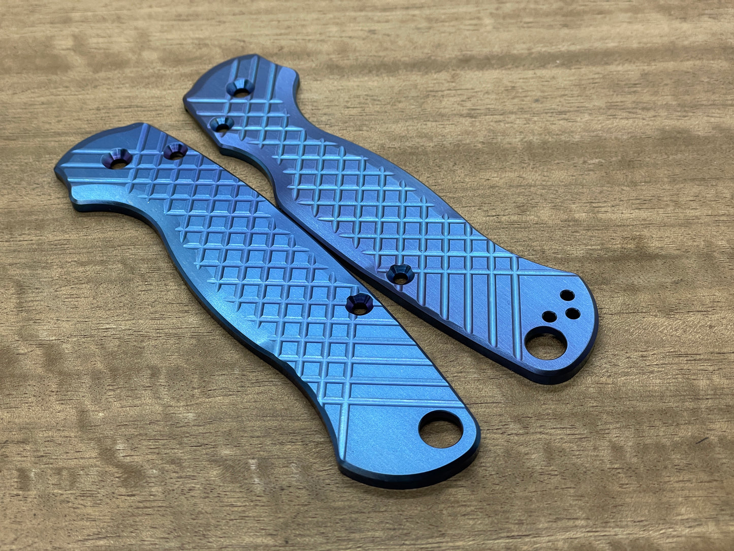 Blue anodized FRAG milled Titanium scales for Spyderco Paramilitary 2 PM2