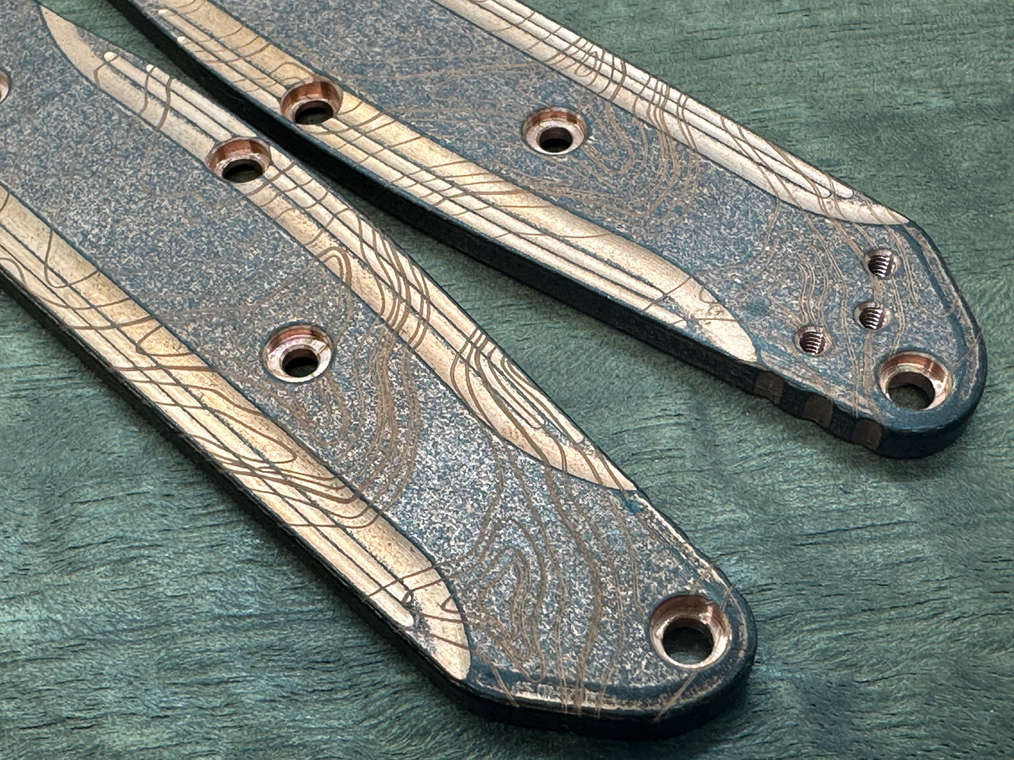 Battleworn TOPO engraved Copper Scales for Benchmade 940 Osborne