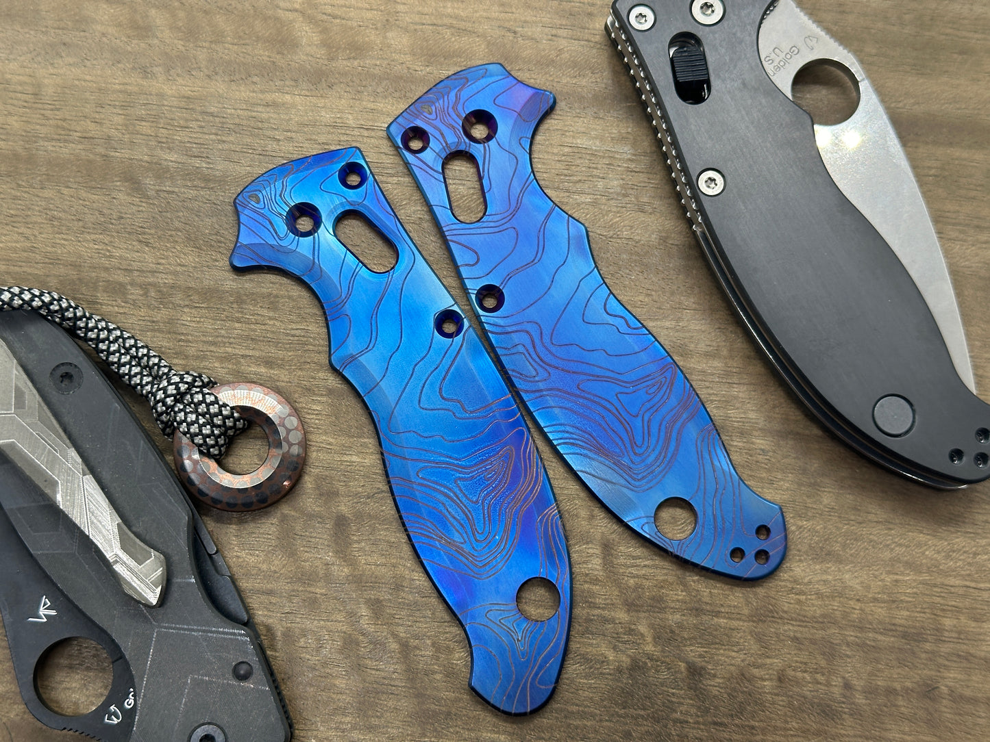 Flamed TOPO engraved Titanium scales for Spyderco MANIX 2