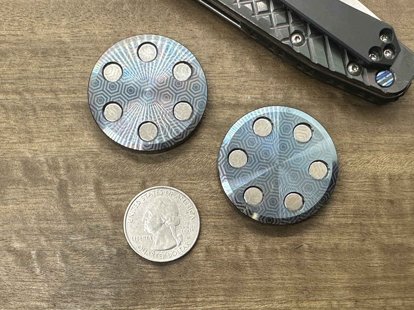 ORBITER Blue Flamed Stainless Steel Haptic Coins Fidget