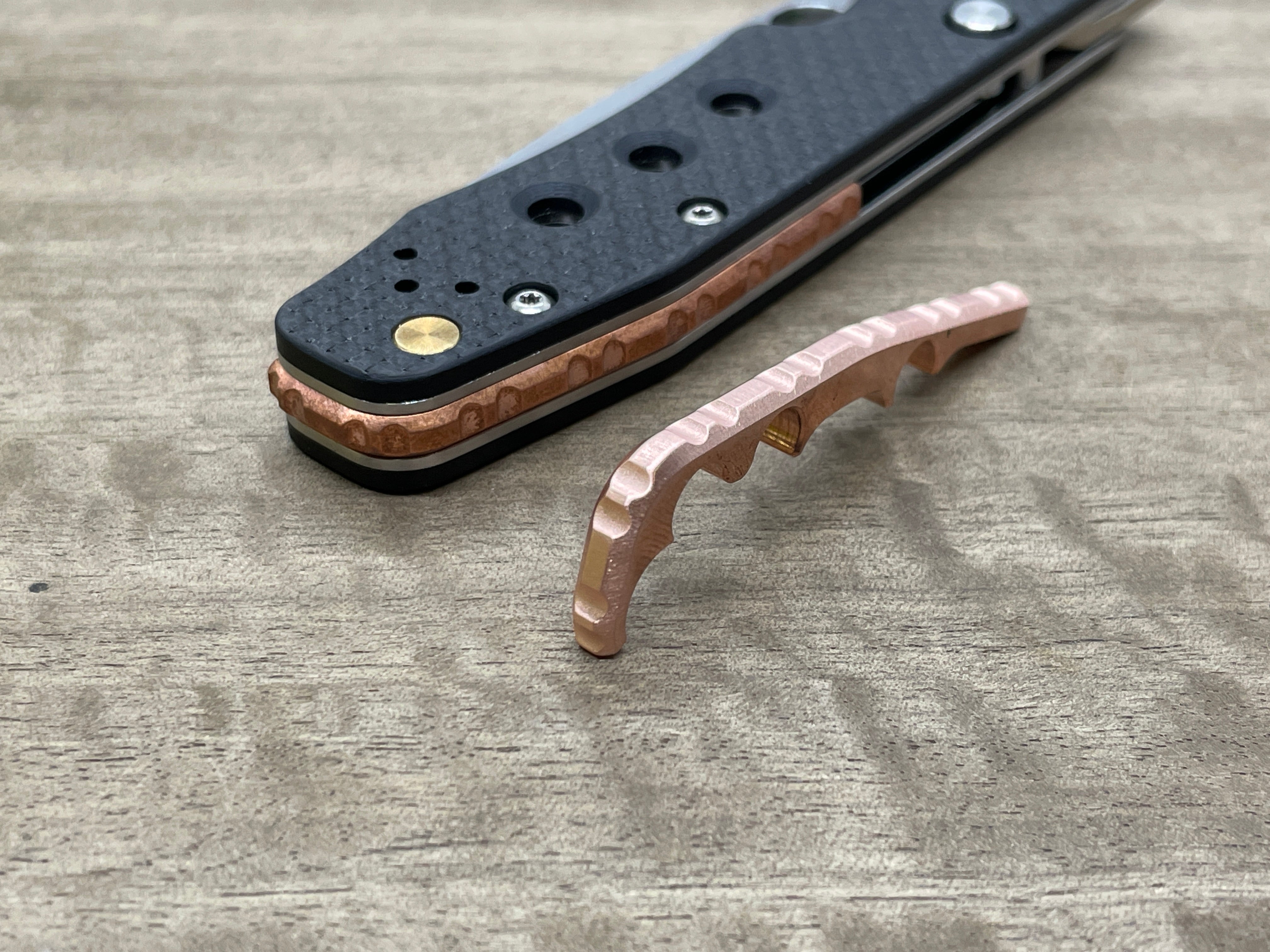 Brushed AZTEC Copper SMOCK Knife Scales Spyderco Smock scales Folding Knife scales Pocket outlets knife EDC gear MetonBoss Every Day Carry 50th Cnc