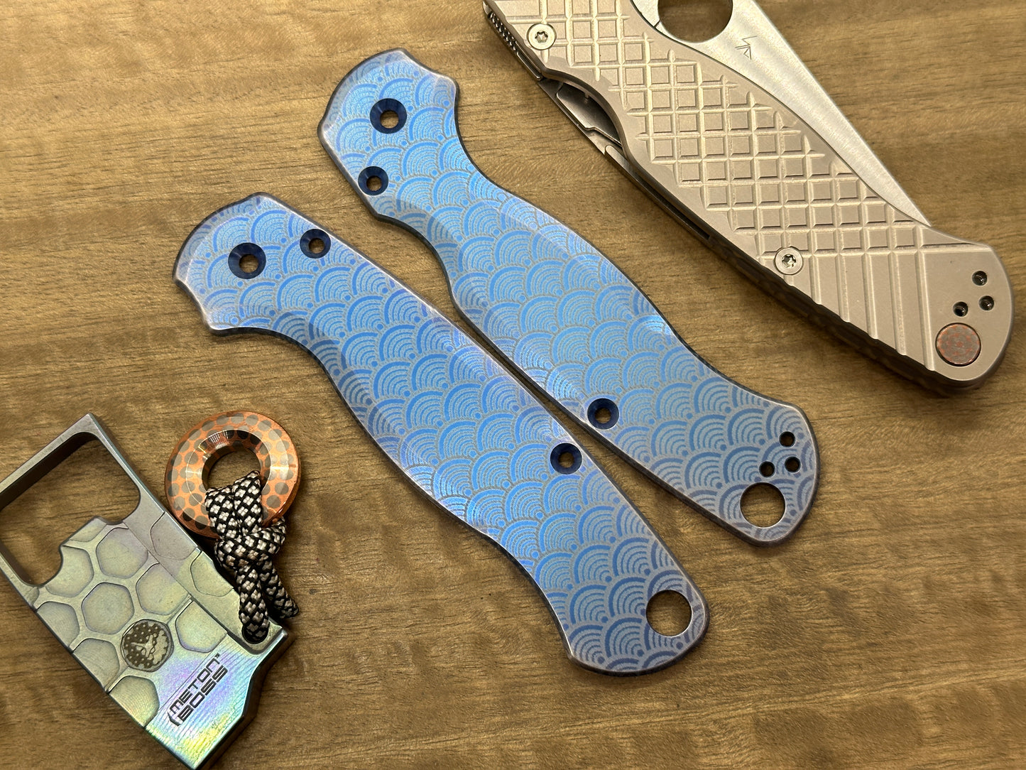 SEIGAIHA Blue Ano Brushed Titanium scales for Spyderco Paramilitary 2 PM2