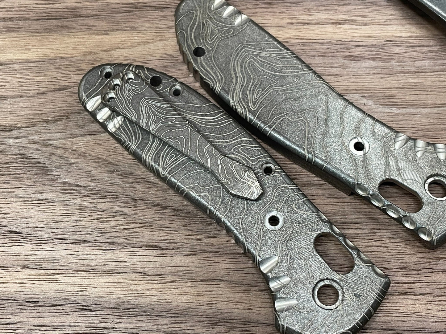 Battleworn TOPO engraved Dmd Titanium CLIP for most Benchmade models