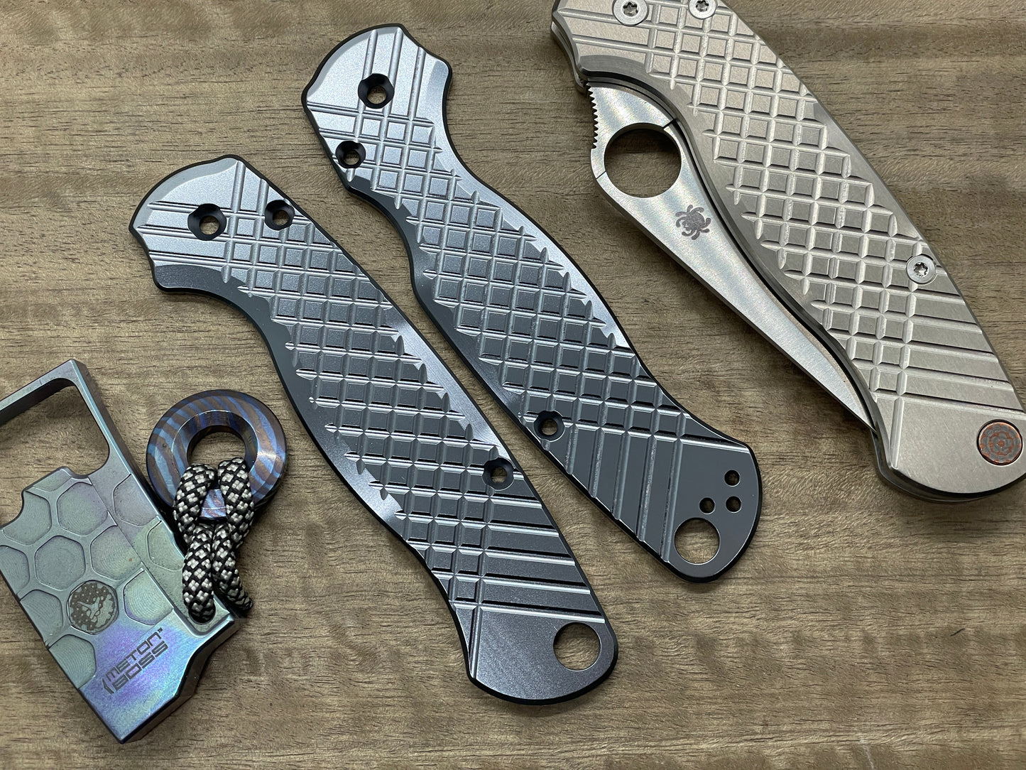 Black engraved FRAG milled Titanium scales for Spyderco Paramilitary 2 PM2