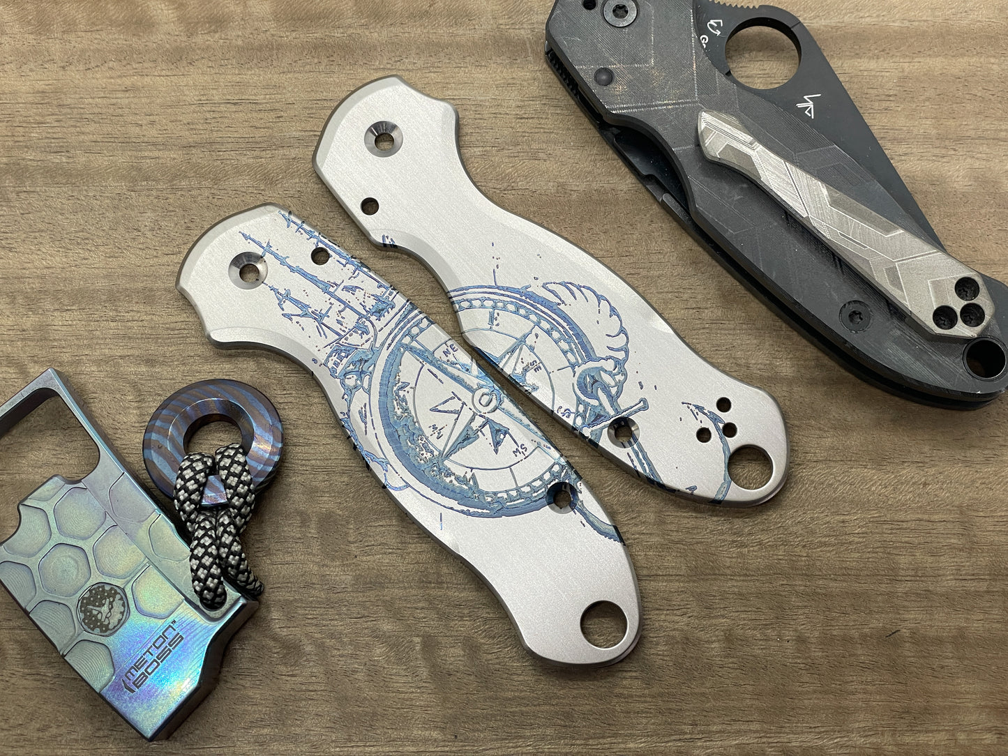 COMPASS at SEA engraved Titanium Scales for Spyderco Para 3