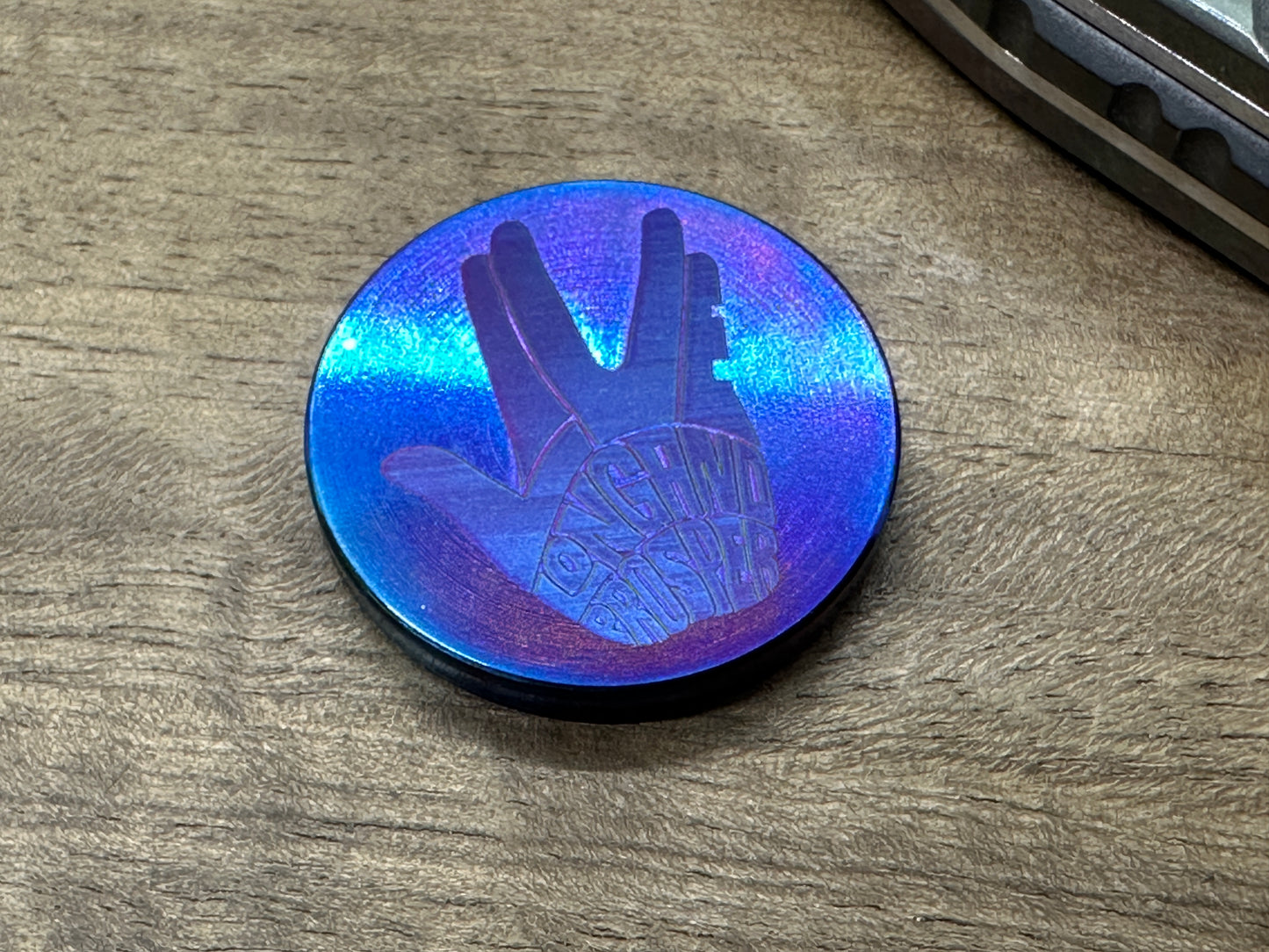 LIVE LONG and PROSPER Flamed Titanium Coin for Billetspin Gambit