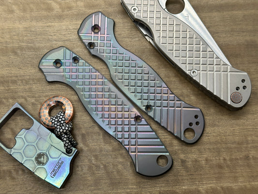 Oil Slick Brushed FRAG milled Zirconium scales for Spyderco Paramilitary 2 PM2
