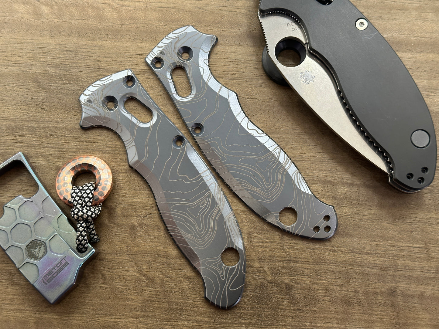 Black TOPO engraved Titanium scales for Spyderco MANIX 2