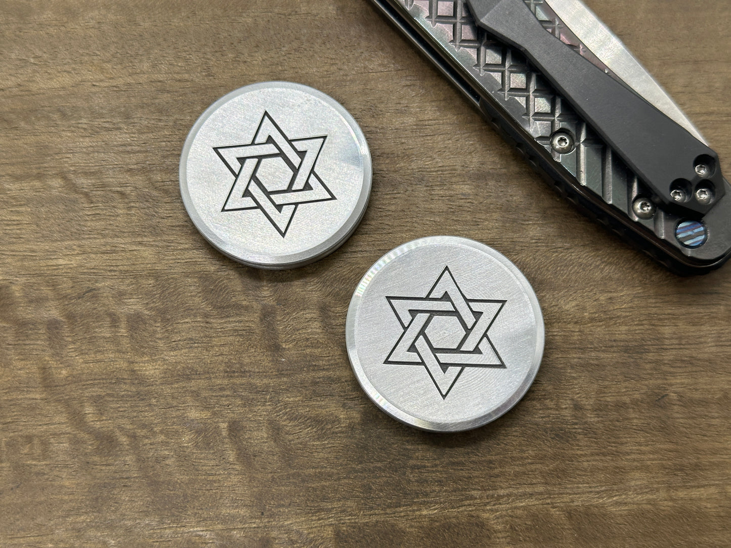 Stars of David engraved Aluminum CLICKY Haptic Coins Fidget