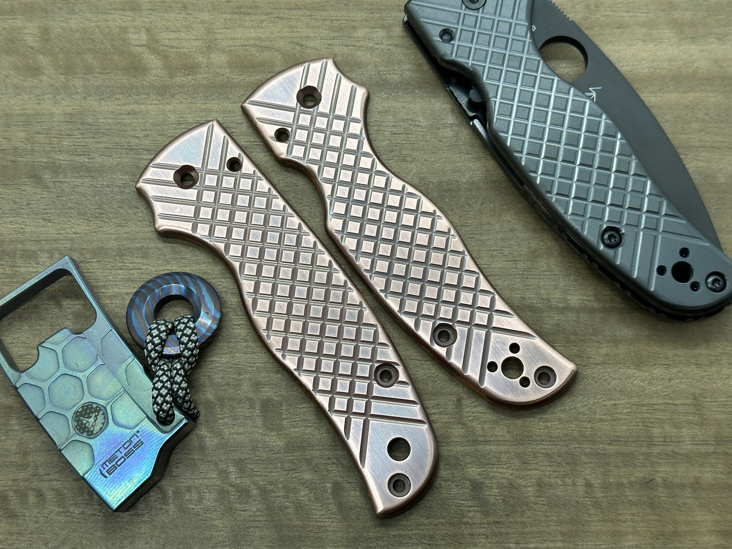 FRAG milled 2-Tone Dark & Brushed Copper Scales for SHAMAN Spyderco
