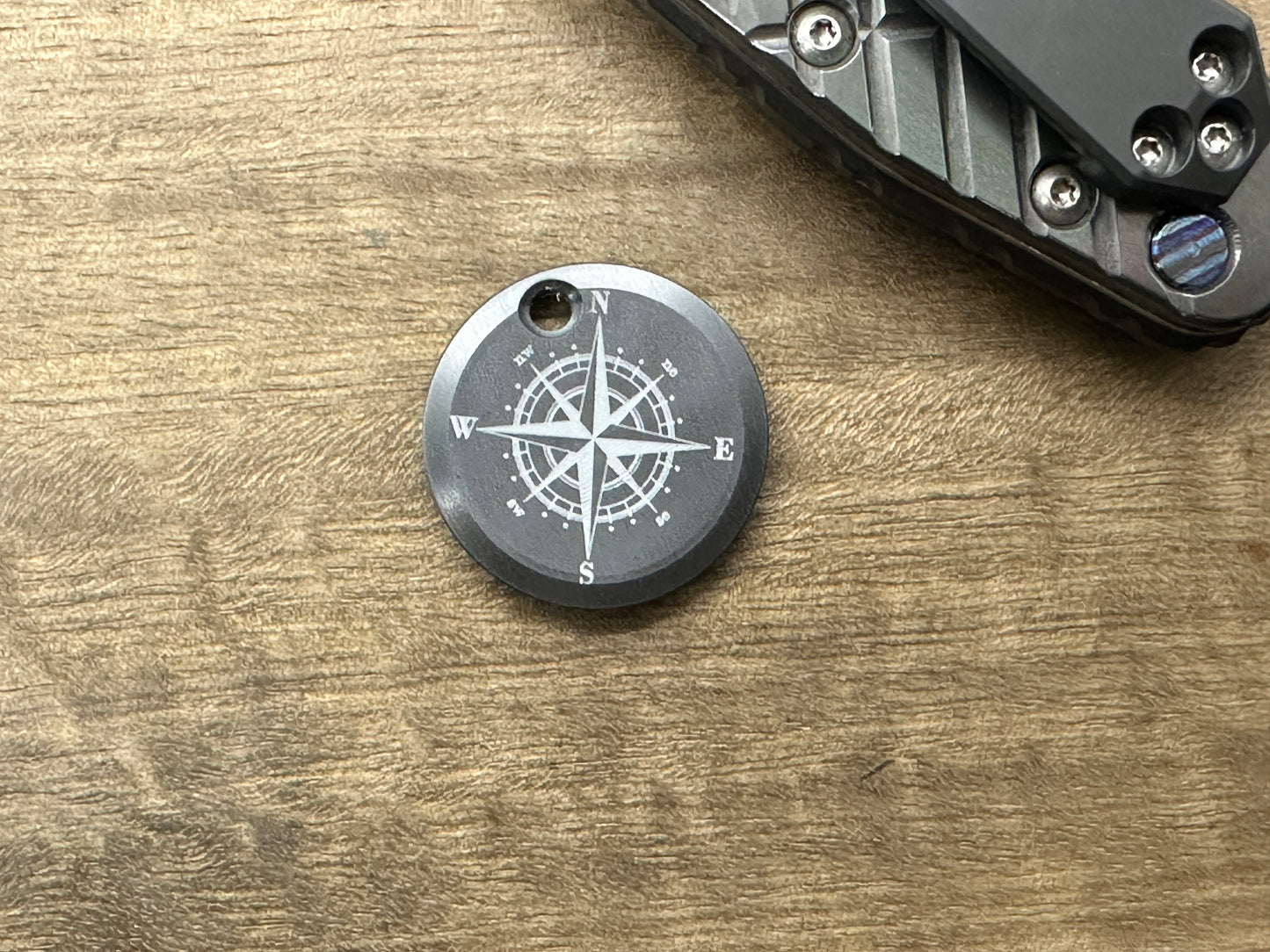 COMPASS engraved on both sides Black Zirconium Pendant Keychain