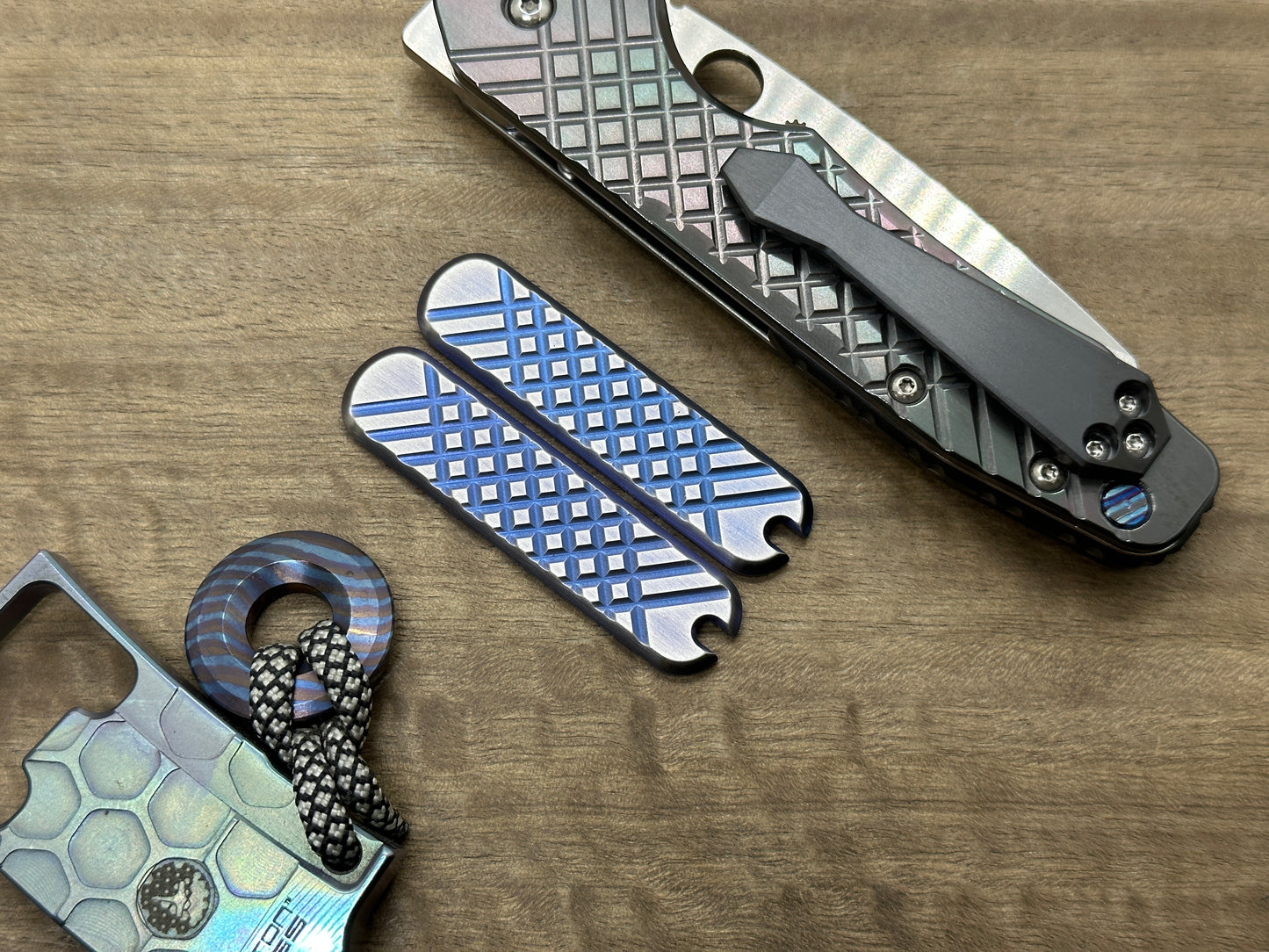 2-Tone BLUE ano & Brushed FRAG milled 58mm Titanium Scales for Swiss Army SAK