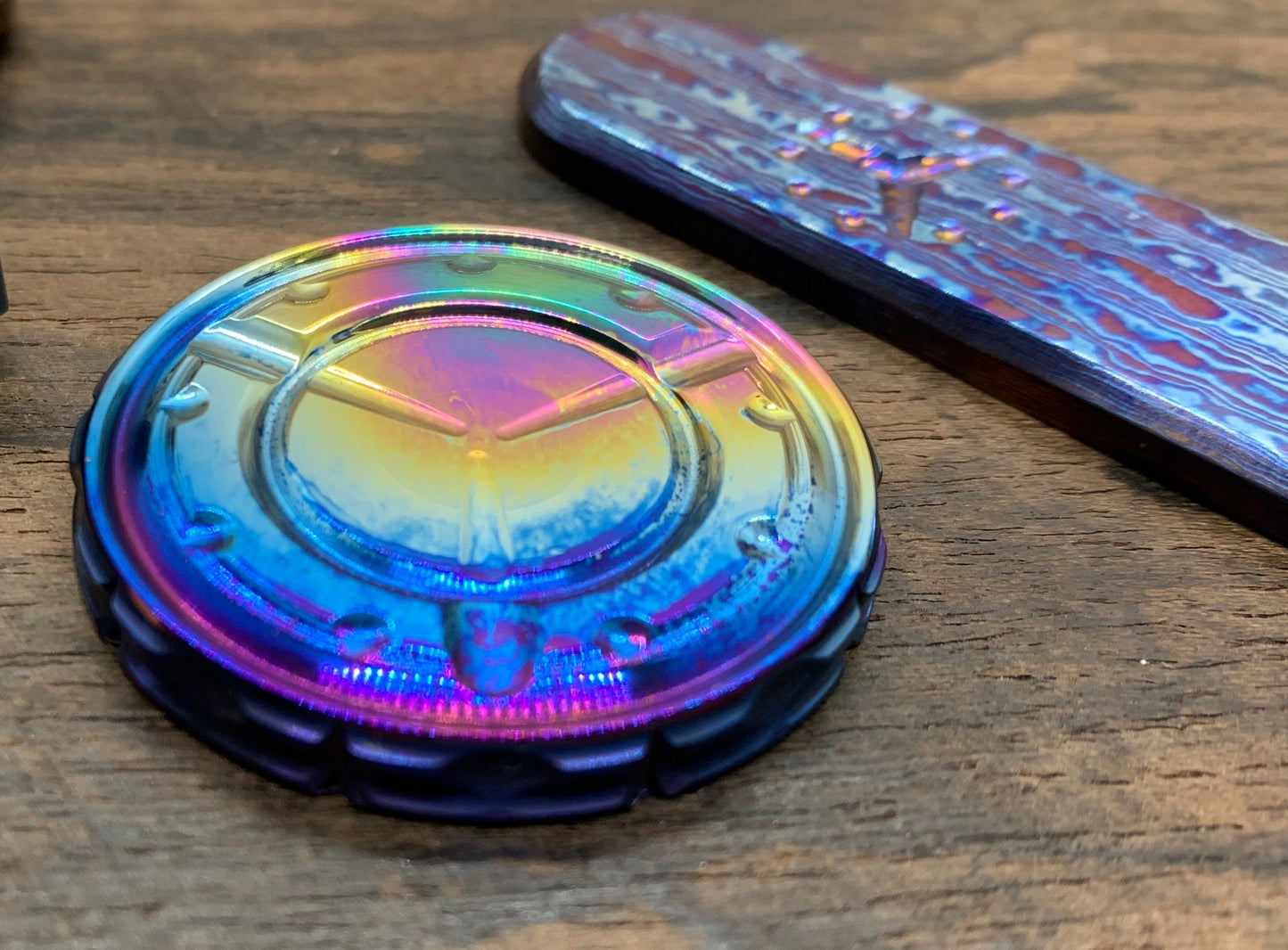 Rainbow Flamed & Polished Titanium MEGATRON Worry Coin