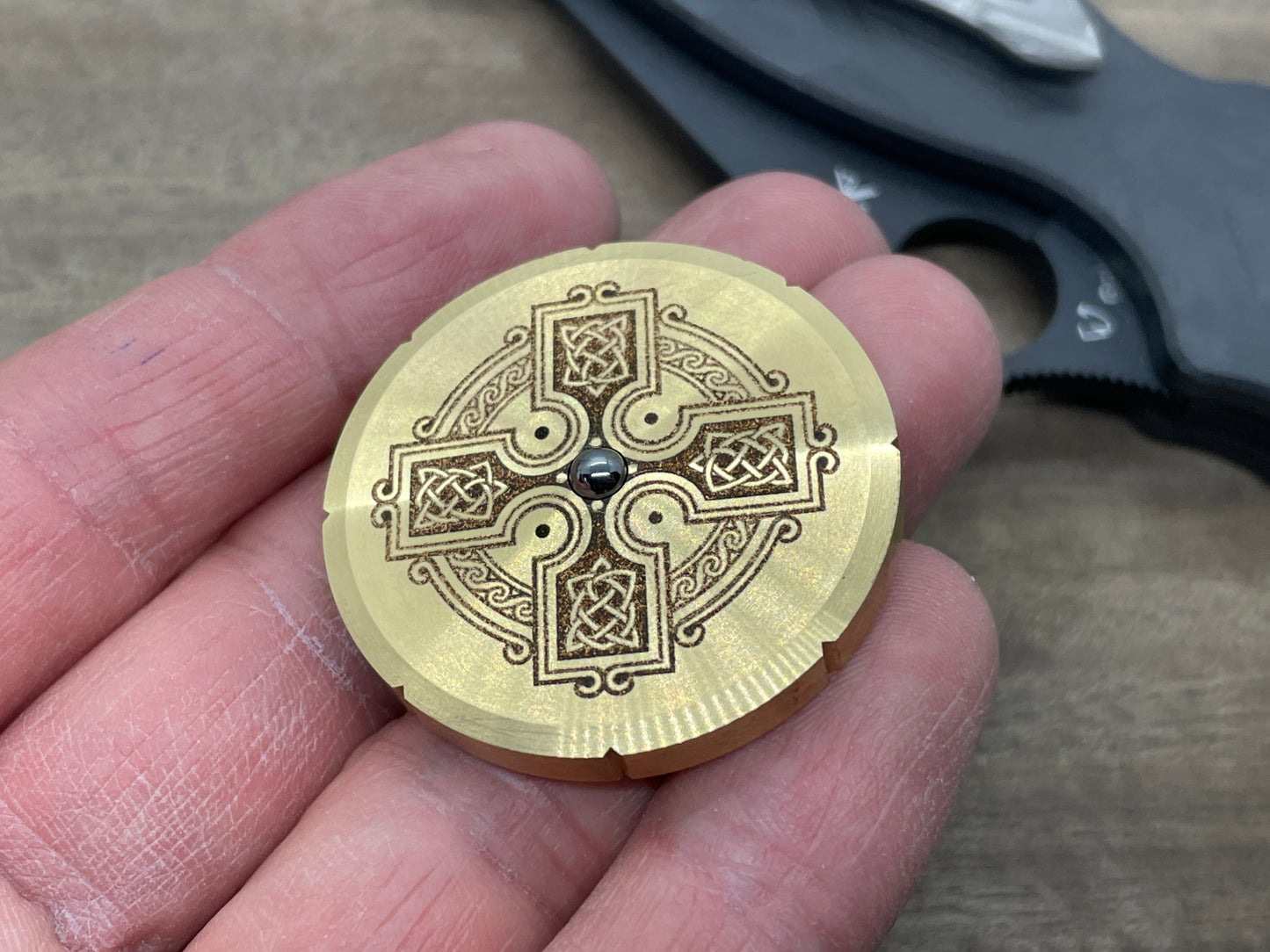 Tree of Life - Celtic Cross engraved Brass Spinning Worry Coin Spinning Top
