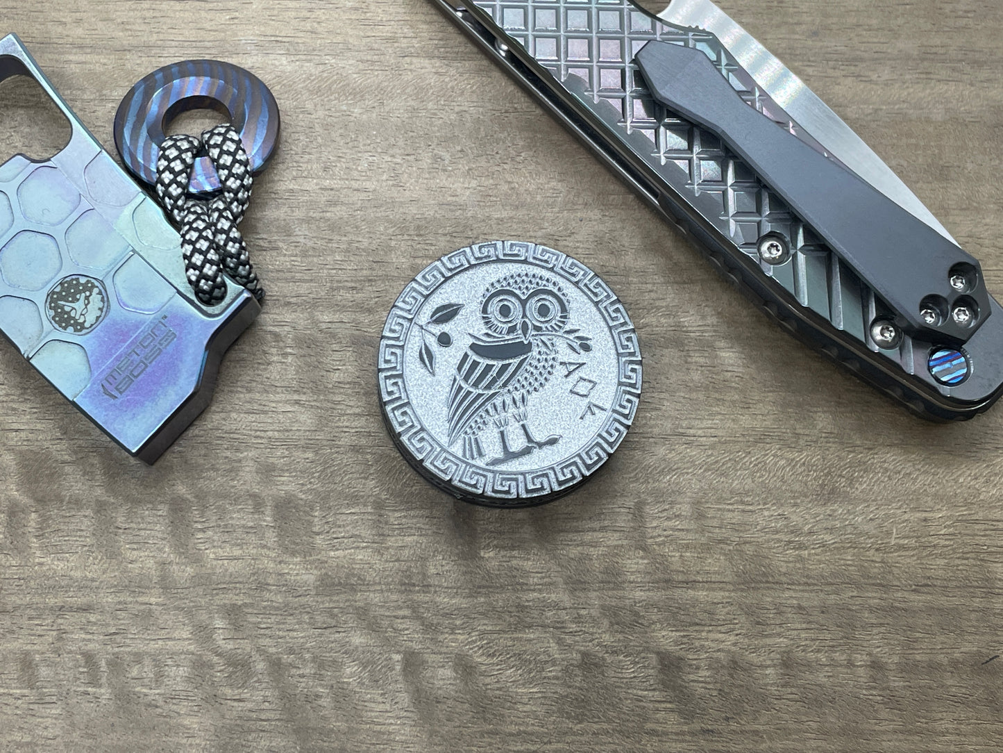 The OWL Deep engraved Zirconium CLICKY HAPTIC Coins Fidget