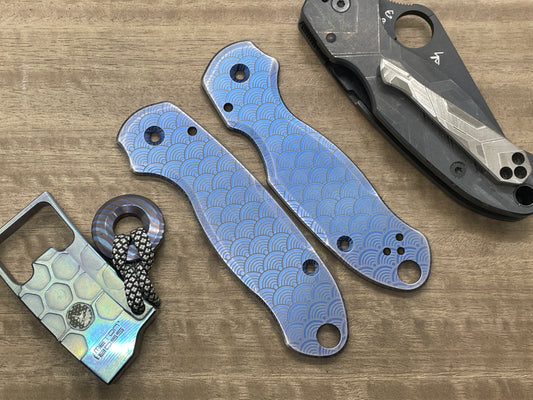 Blue anodized Brushed SEIGAIHA Titanium Scales for Spyderco Para 3