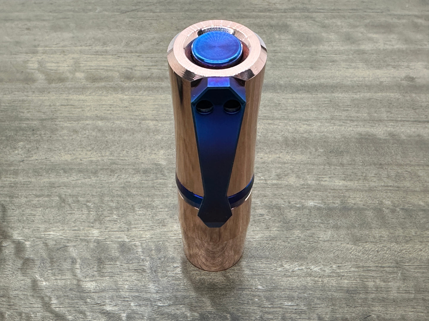 EDC FLASHLIGHT Copper Titanium Ring - Clip Flamed Titanium button Flamed