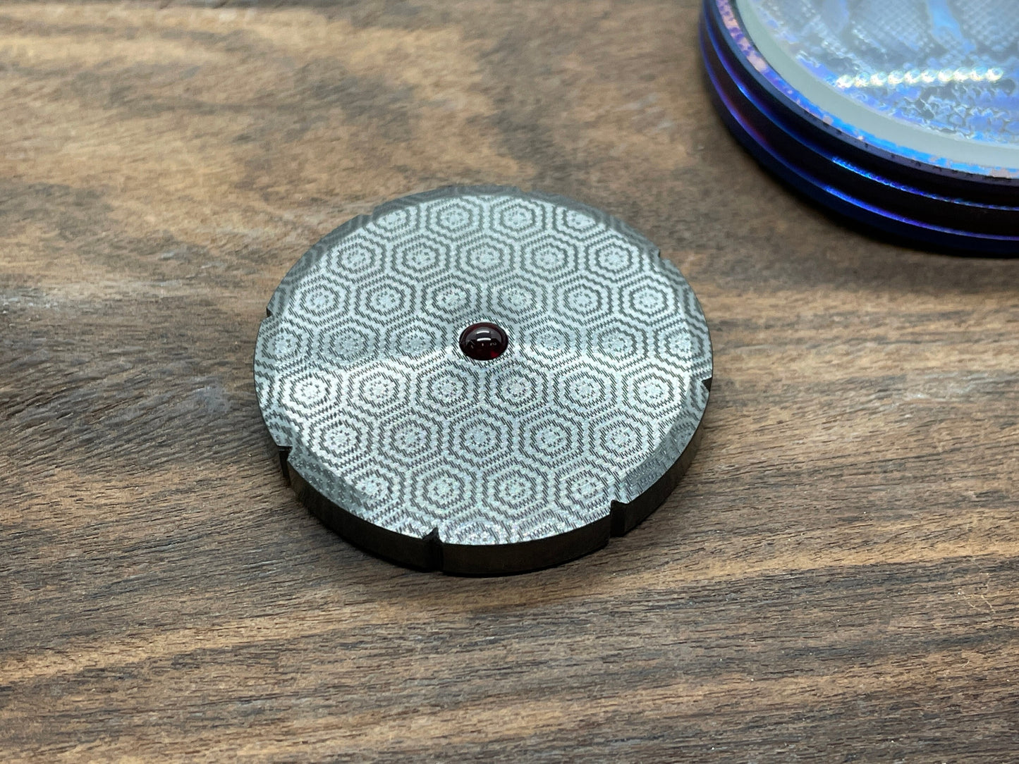 HONEYCOMB engraved Black Zirconium Spinning Worry Coin Spinning Top