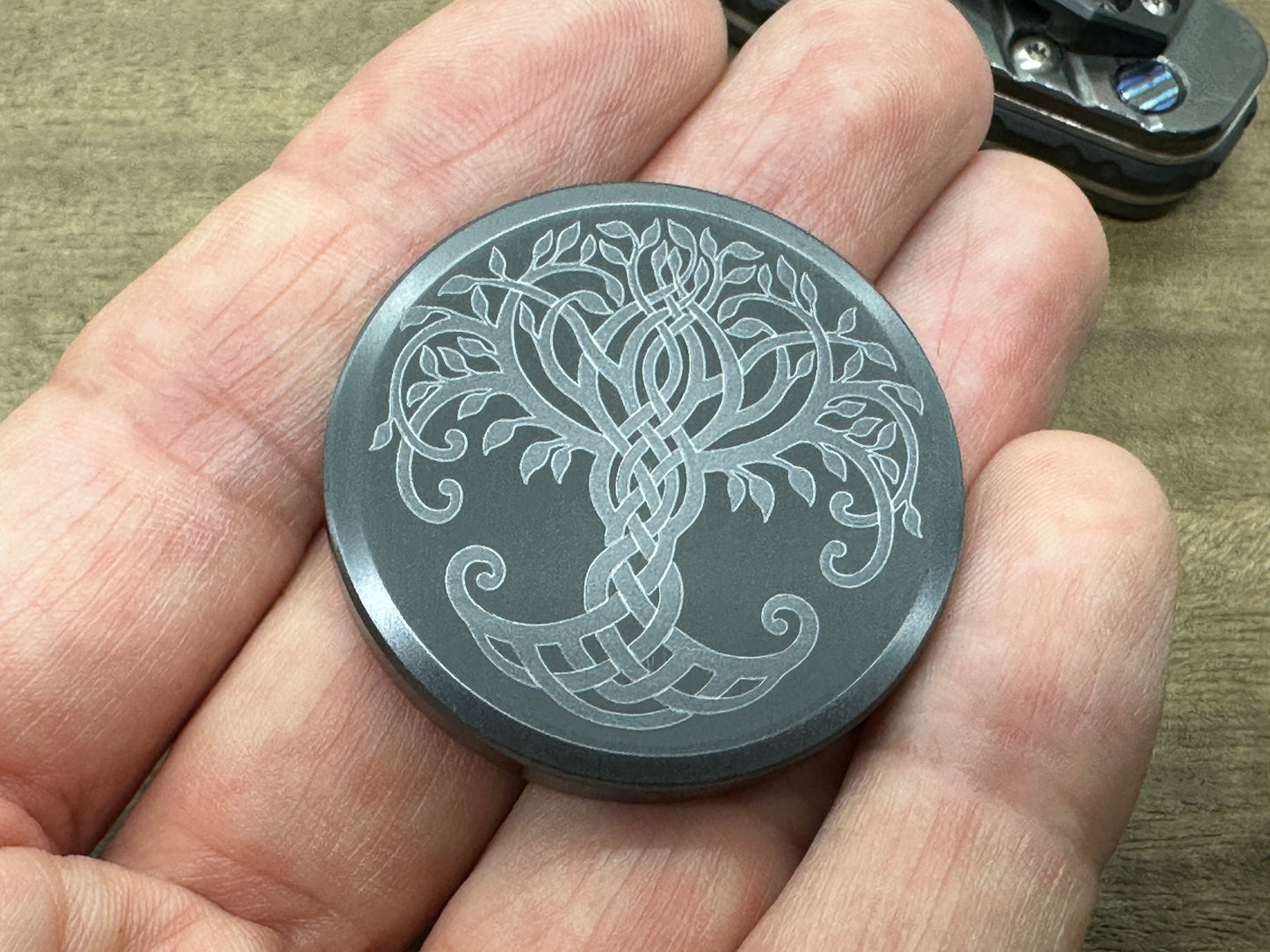 4 sizes TREE of LIFE / Celtic Cross Black Zirconium Worry Coin