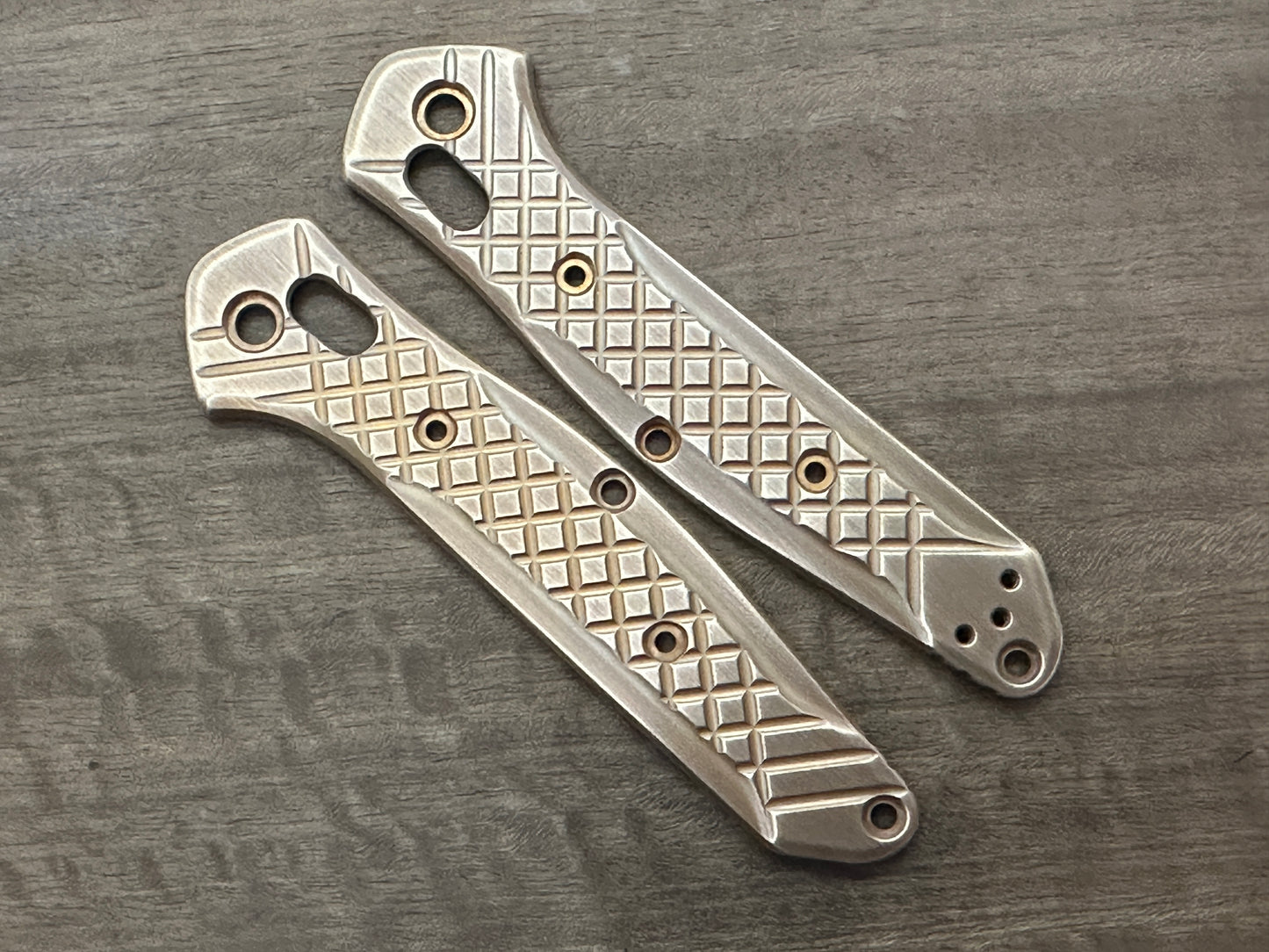 2-Tone Aged & Brushed FRAG milled Brass Scales for Benchmade 940 Osborne
