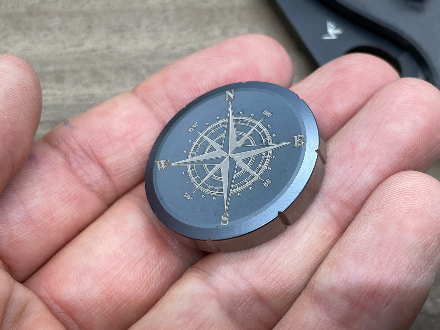 COMPASS Black engraved Titanium Spinning Worry Coin Spinning Top