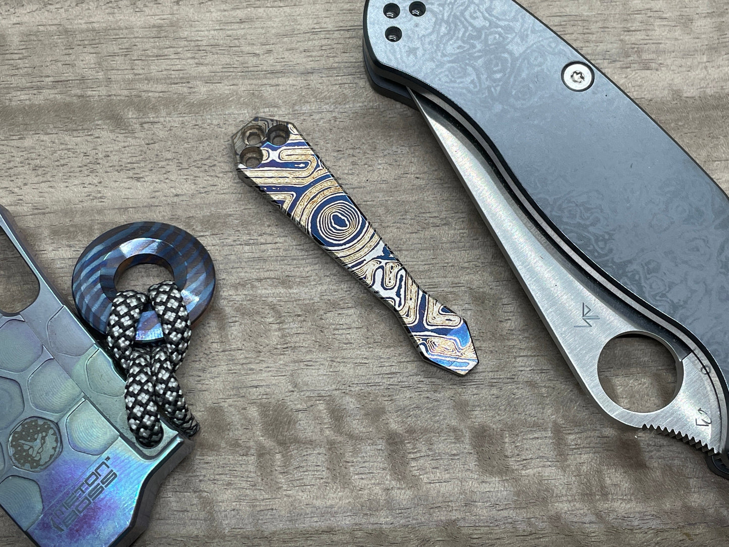 MYSTERY Mokume pattern Heat ano Titanium Dmd CLIP for most Spyderco models