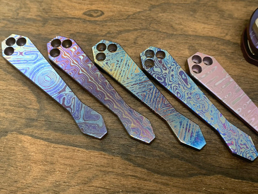 Mokume / Timascus pattern engraved Dmd Titanium CLIP for most Spyderco models