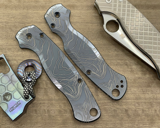 Black TOPO Engraved Titanium scales for Spyderco Paramilitary 2 PM2