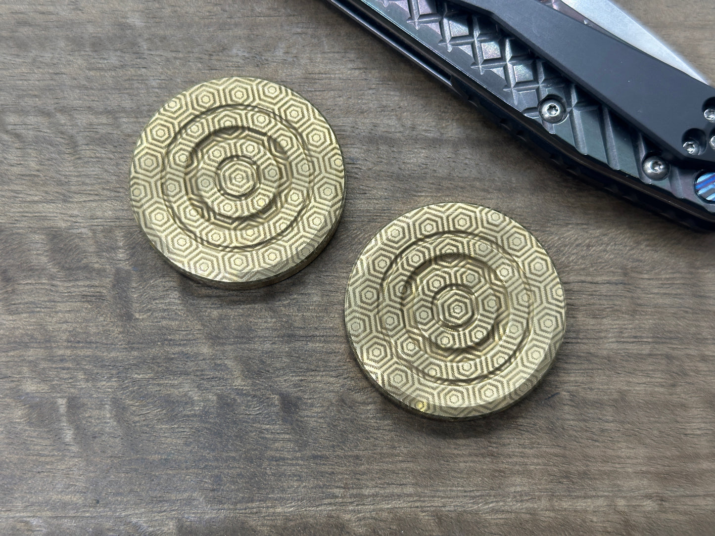 HONEYCOMB engraved ORBITER Haptic Coins Brass Haptic Coins Fidget