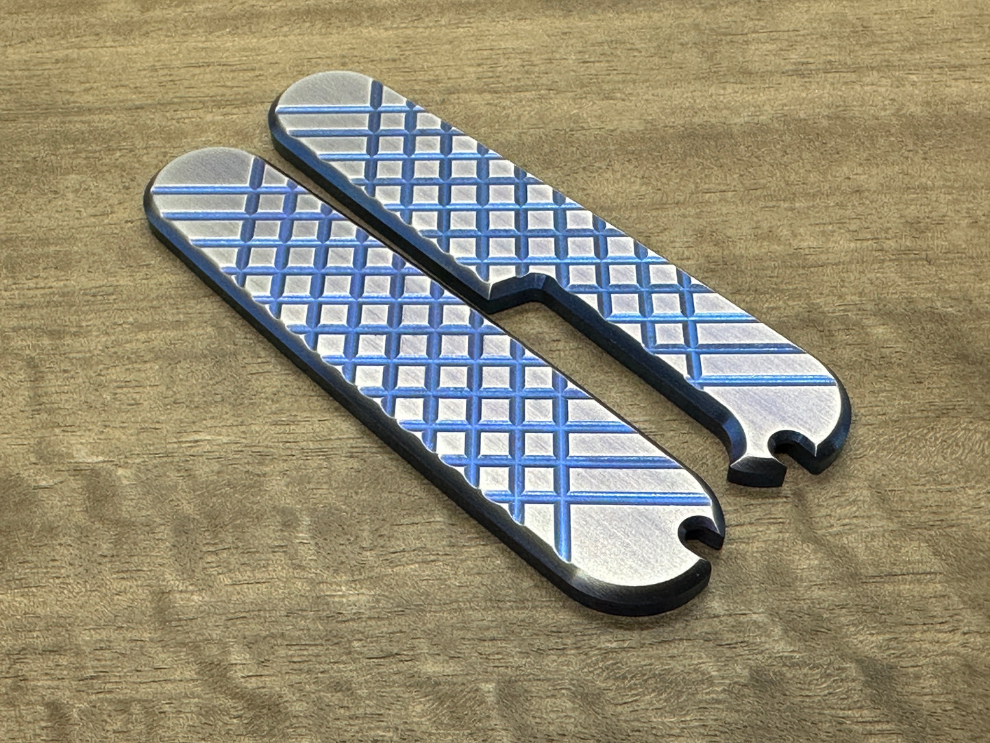 2-Tone BLUE brushed FRAG Cnc Milled 91mm Titanium Scales for Swiss Army SAK