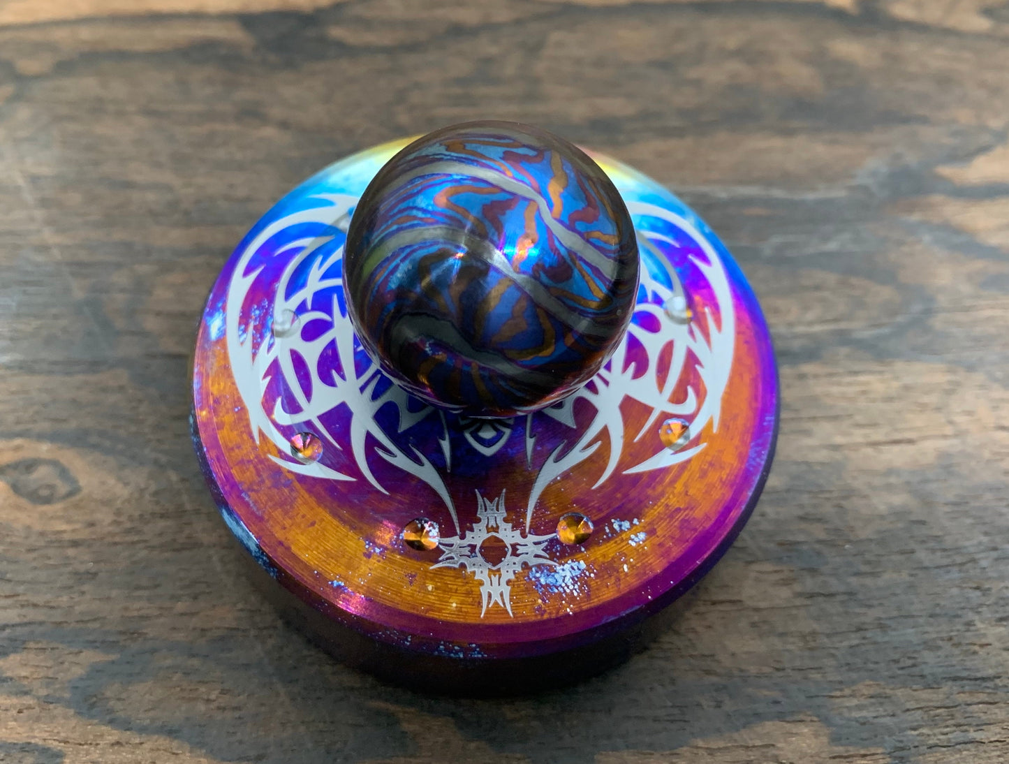 1" ZircuTi MOSAIC Black Timascus Sphere + Glow in the dark stand