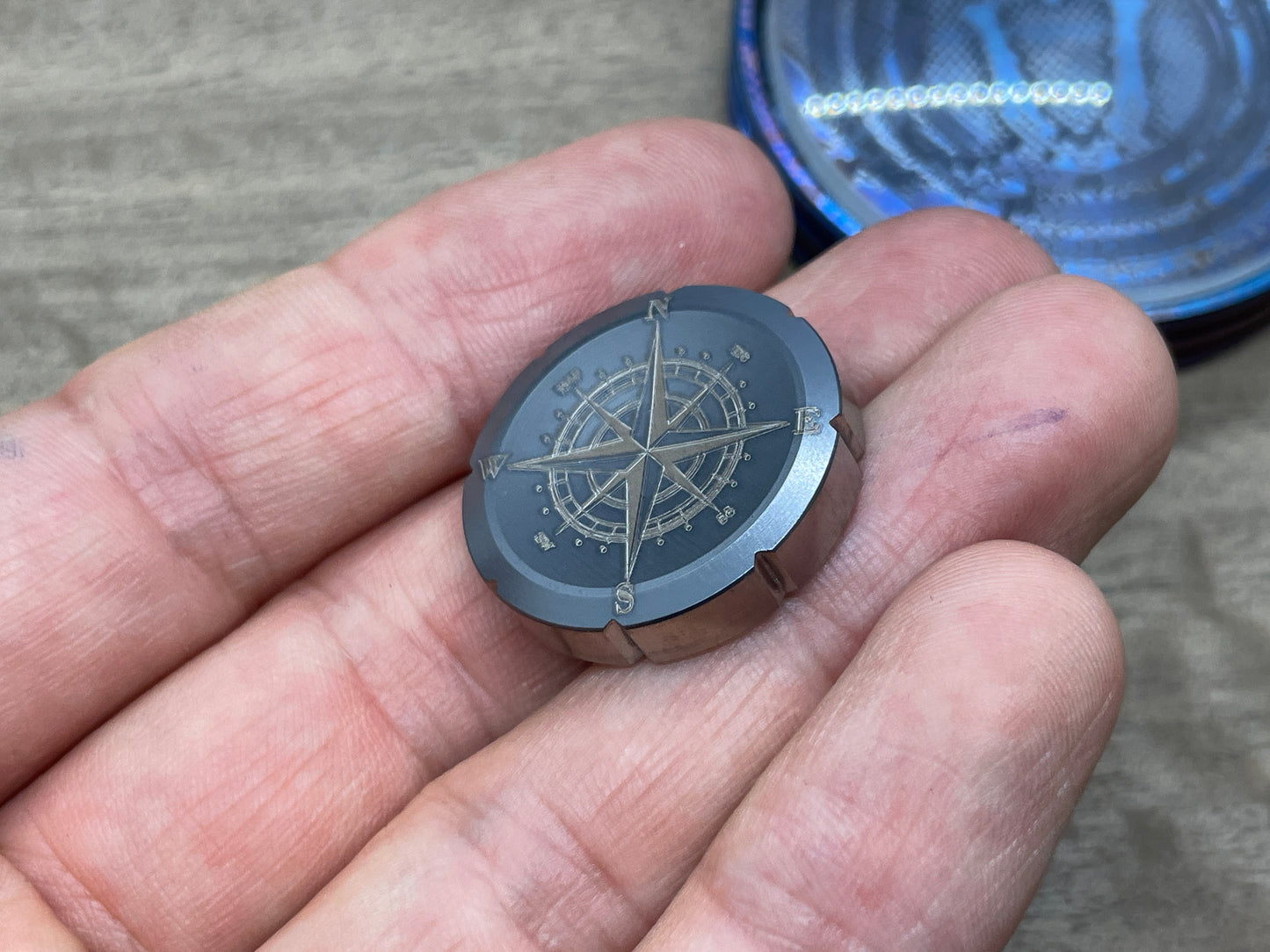 COMPASS Black engraved Titanium Spinning Worry Coin Spinning Top