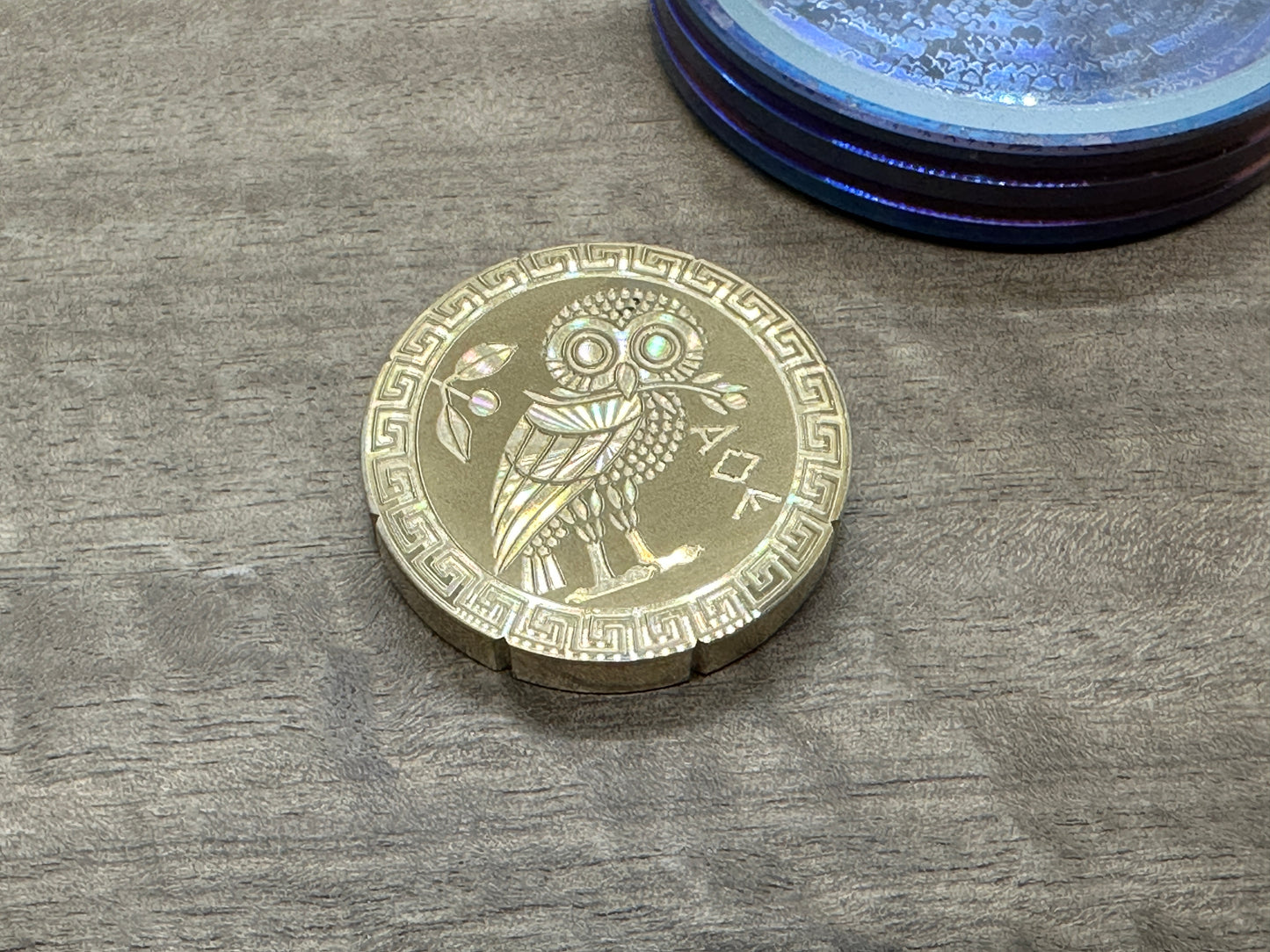 The OWL engraved Brass Spinning Worry Coin Spinning Top