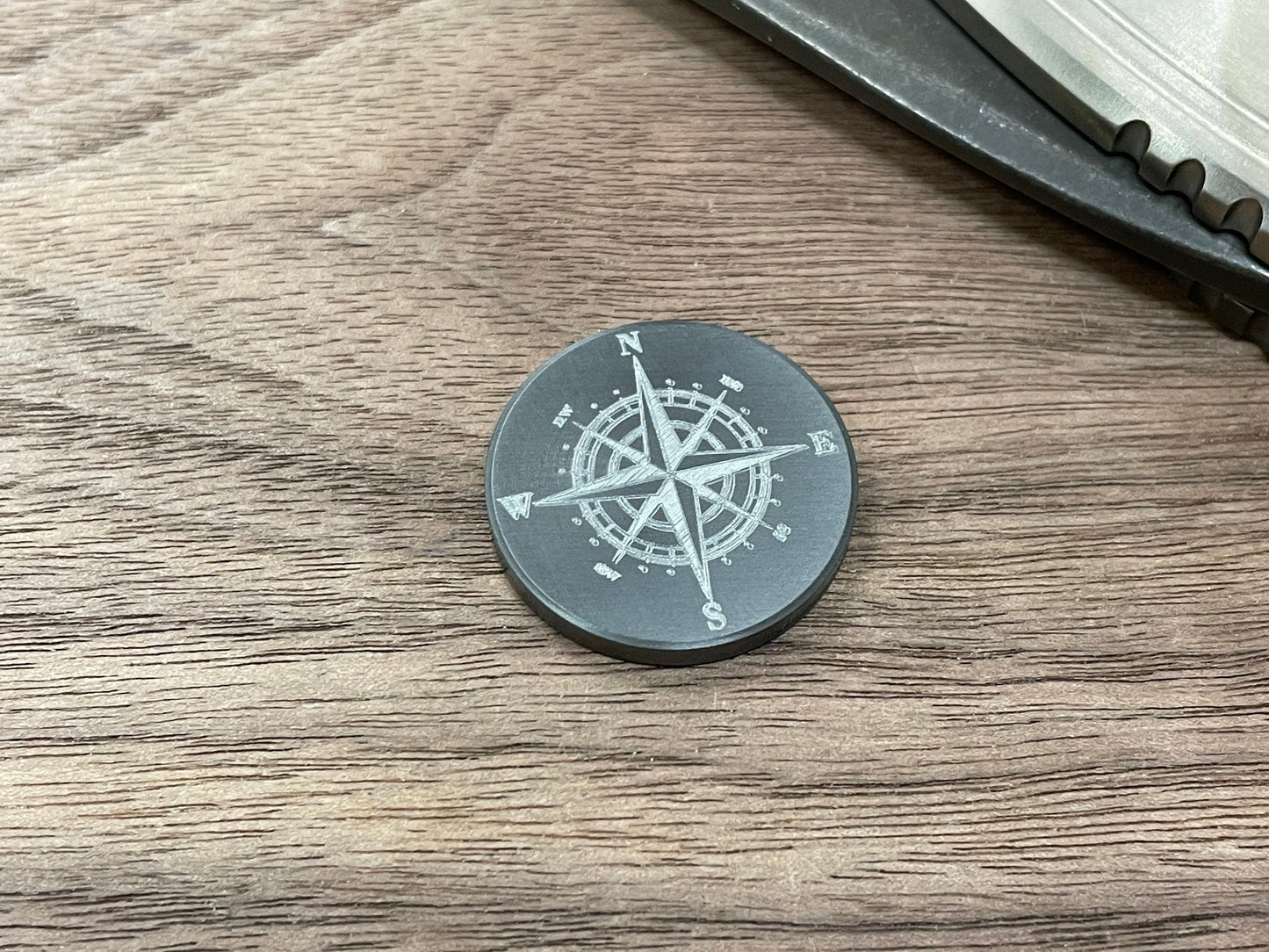 Black COMPASS engraved Zirconium Coin for Billetspin Gambit