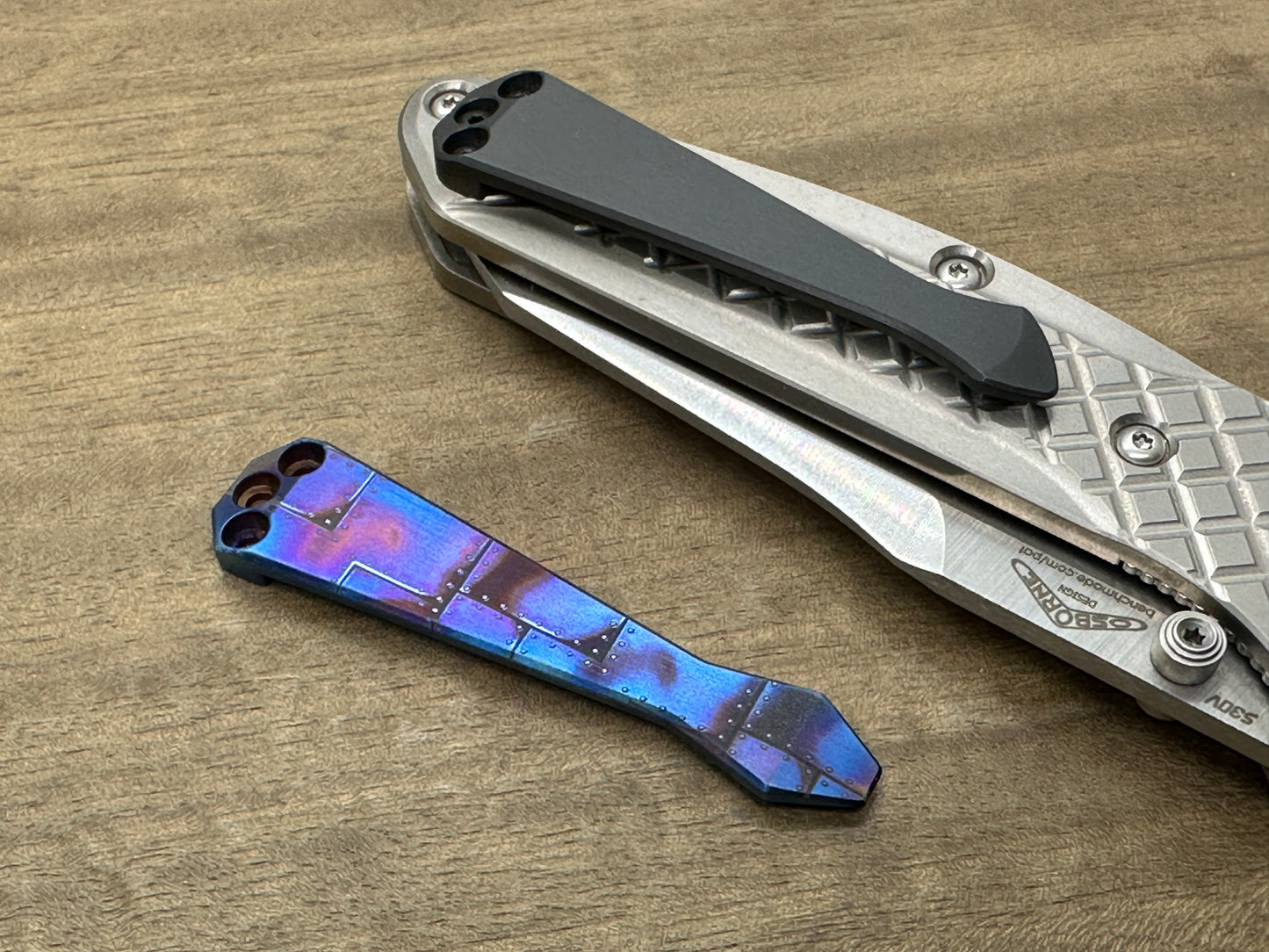 Flamed RIVETED Airplane engraved Dmd Titanium CLIP for most Benchmade models