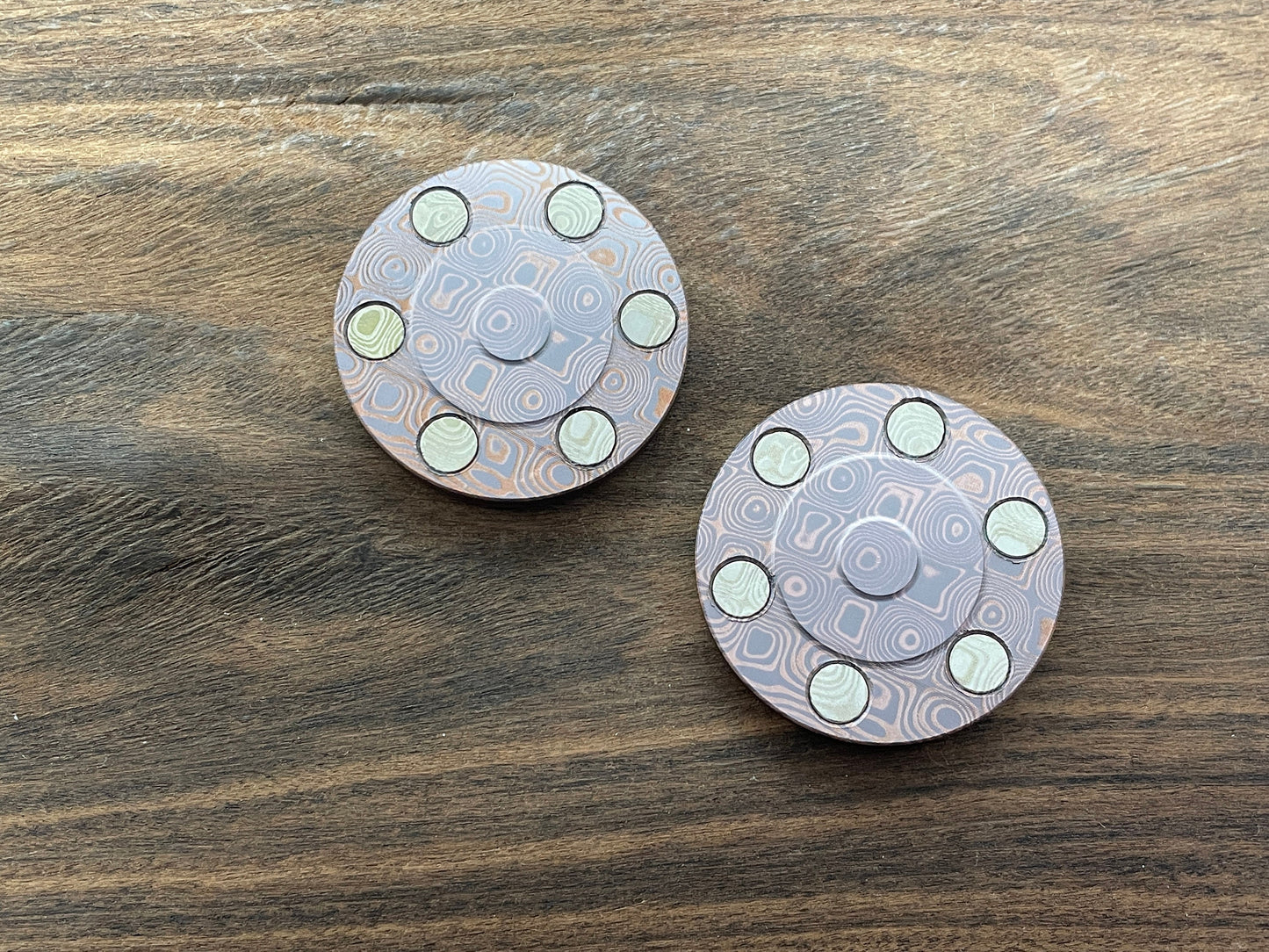 HAPTIC Coins CLICKY Damasteel pattern ROSES Copper Adhd Fidget