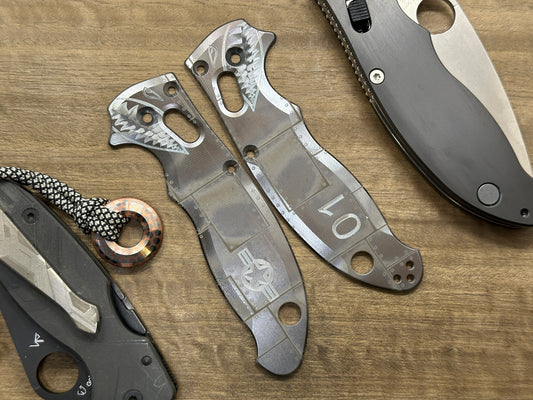 Black P40 RIVETED Airplane engraved Titanium scales for Spyderco MANIX 2